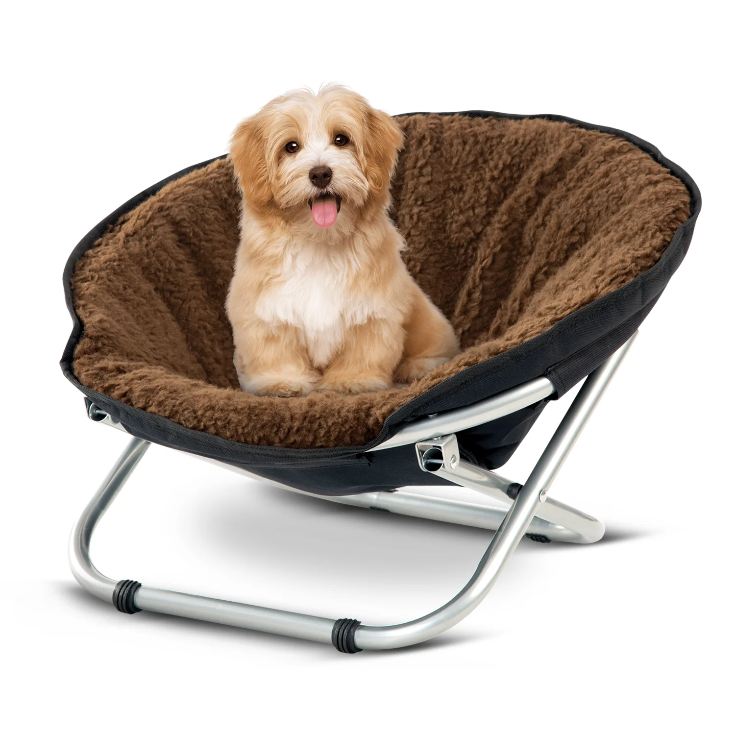Bundaloo Round Foldable Dog & Cat Bed - Folding Pet Cot, Elevated Portable Seat Cushion with Removable & Washable Cover - for Small to Medium-Sized Pets - 30lbs Maximum Weight Capacity - 21
