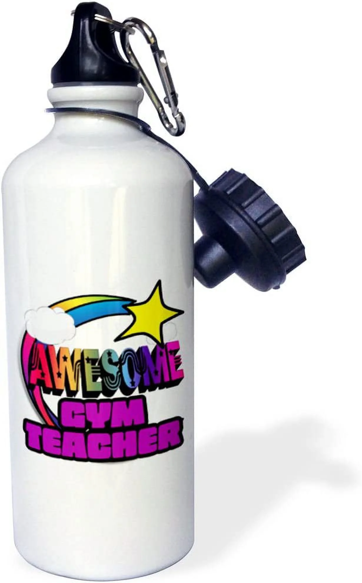 3dRose Shooting Star Rainbow Awesome Gym Teacher-Sports Water Bottle, 21oz , 21 oz, Multicolor
