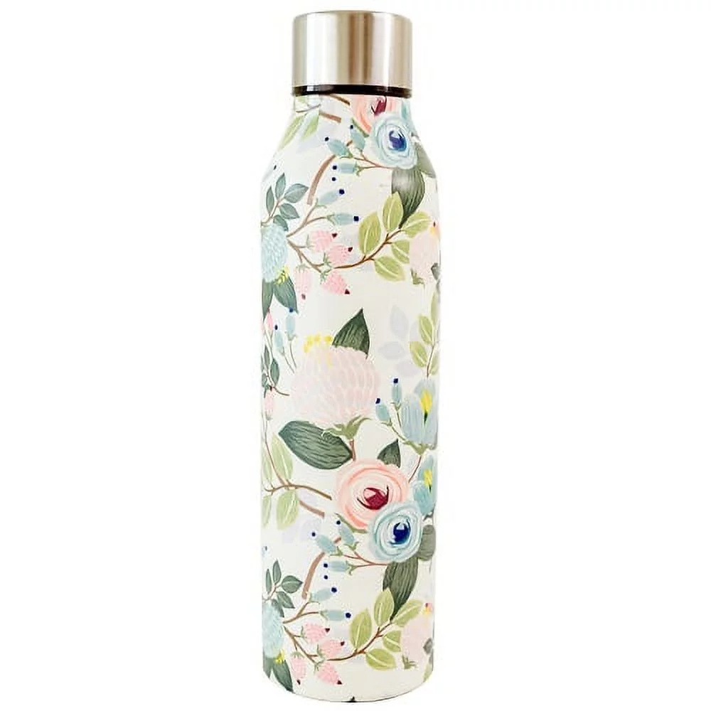 Mary Square 17 oz Stainless Steel Water Bottle Peach Floral