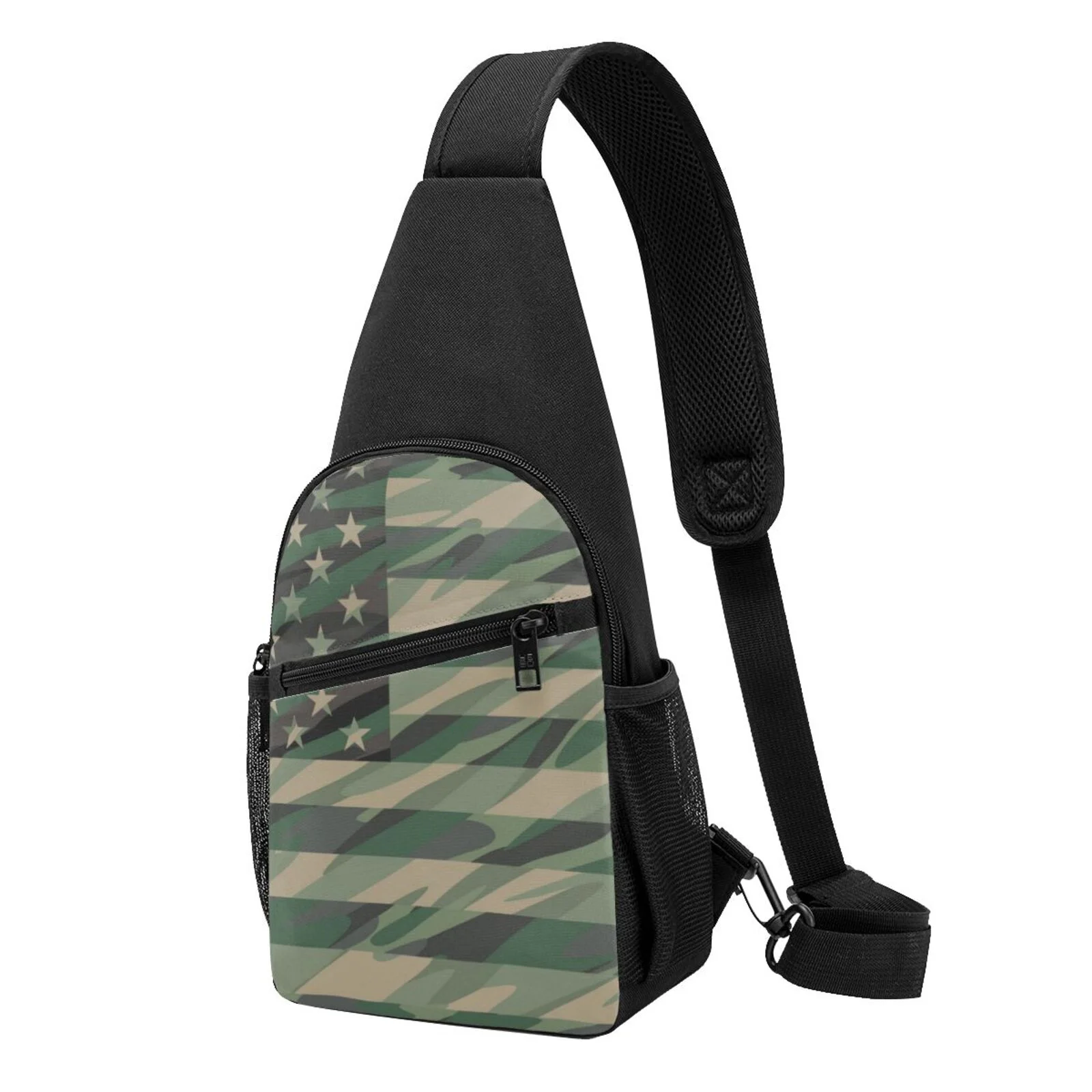 Balery Jungle Green Camo Usa Flag Chest Pack,Small Sling Bag For Women Men,Crossbody Bags For Travel Hiking Running Sports