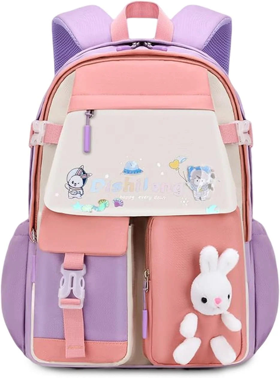 Ultralight Children's School Backpack School Bags with Reflective Strip Girls Boys for Outdoor Travel School Spring Outing Daypacks Mauve Pink