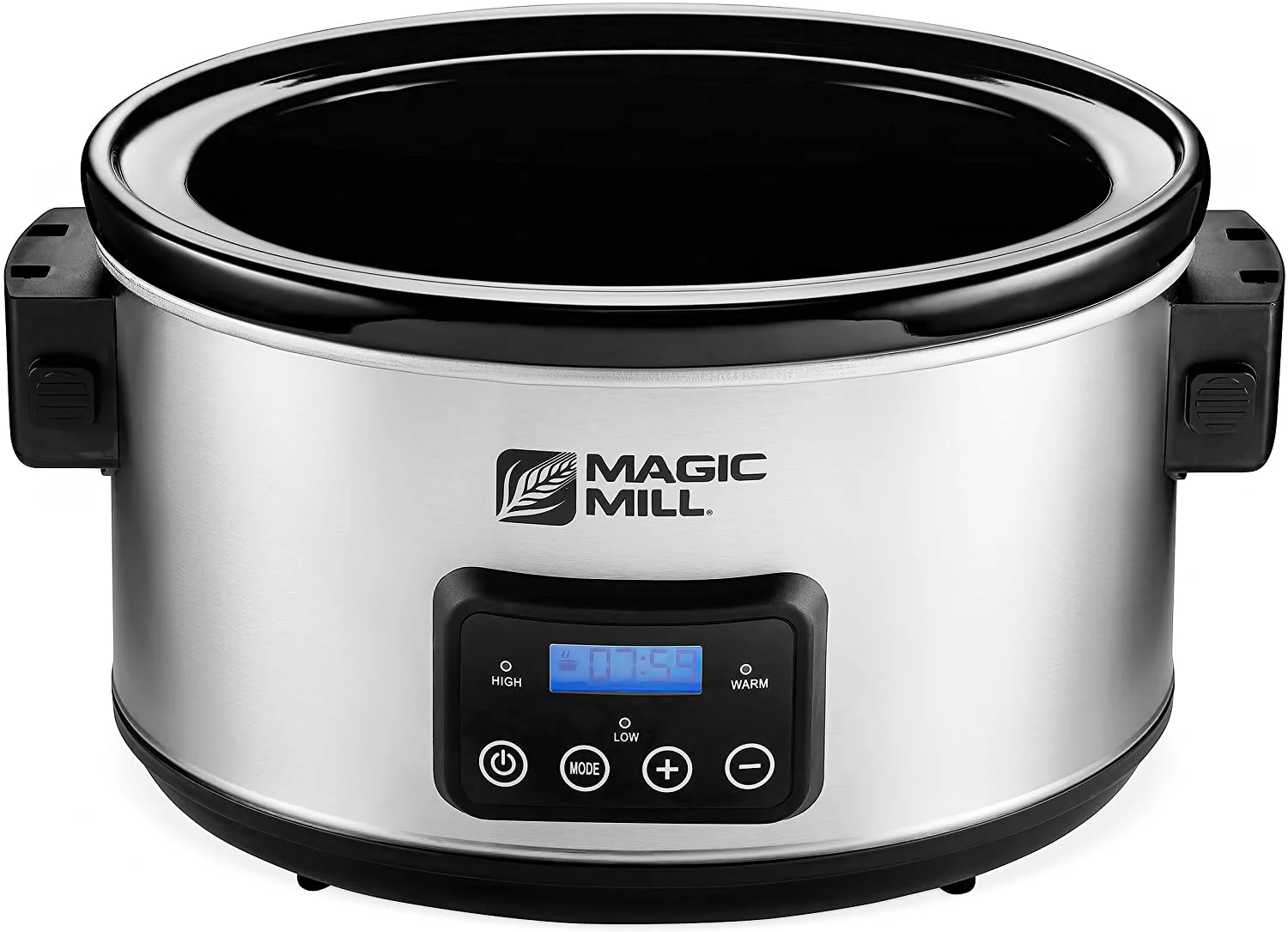 Magic Mill 8.5 Quart Slow Cooker Crock Pot, Digital Programmable, 20 Hour Timer, 3 Cooking Settings, Locking Lid for Easy Transport, Dishwasher Safe