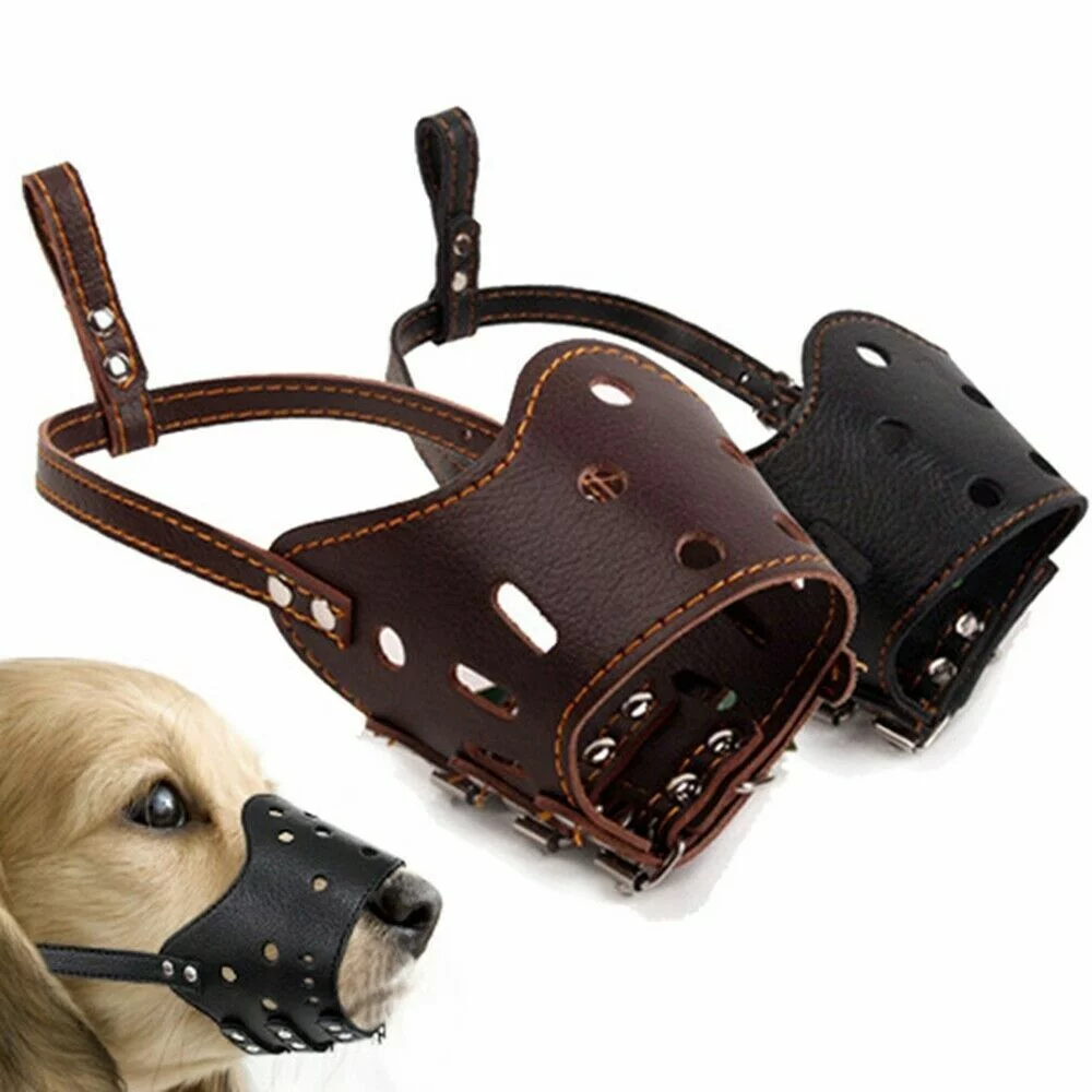 US Adjustable Anti-Biting Pet Dog Soft PU Leather Muzzles Mouth Mesh Cover Masks