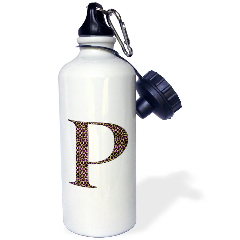 Glam Image Of Gold and Purple Leopard Spots Monogram Initial P 21 oz Sports Water Bottle wb-340817-1