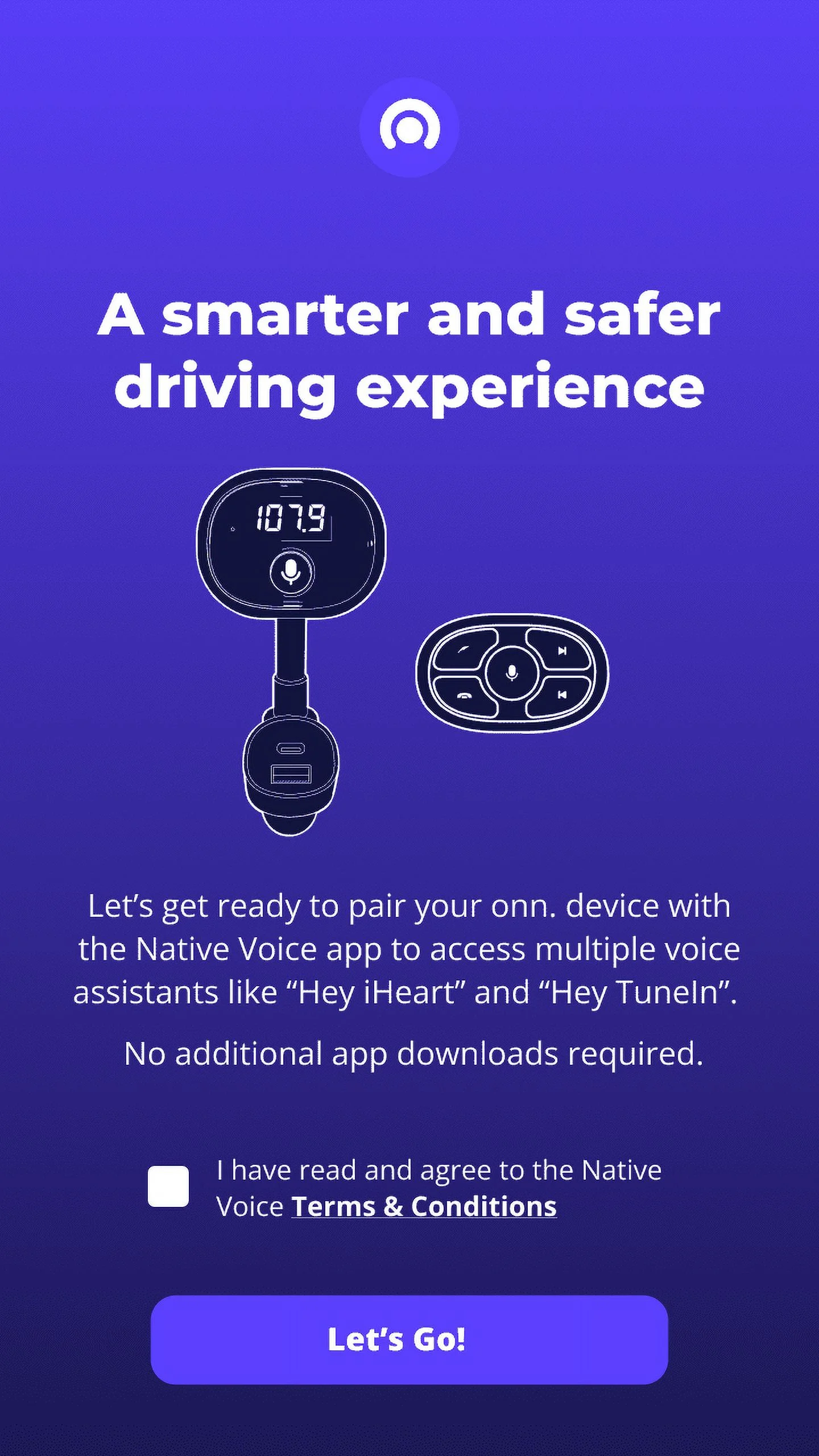 onn. Bluetooth Wireless FM Transmitter with Native Voice App Compatible with Smartphone,7*2.2*1.6'