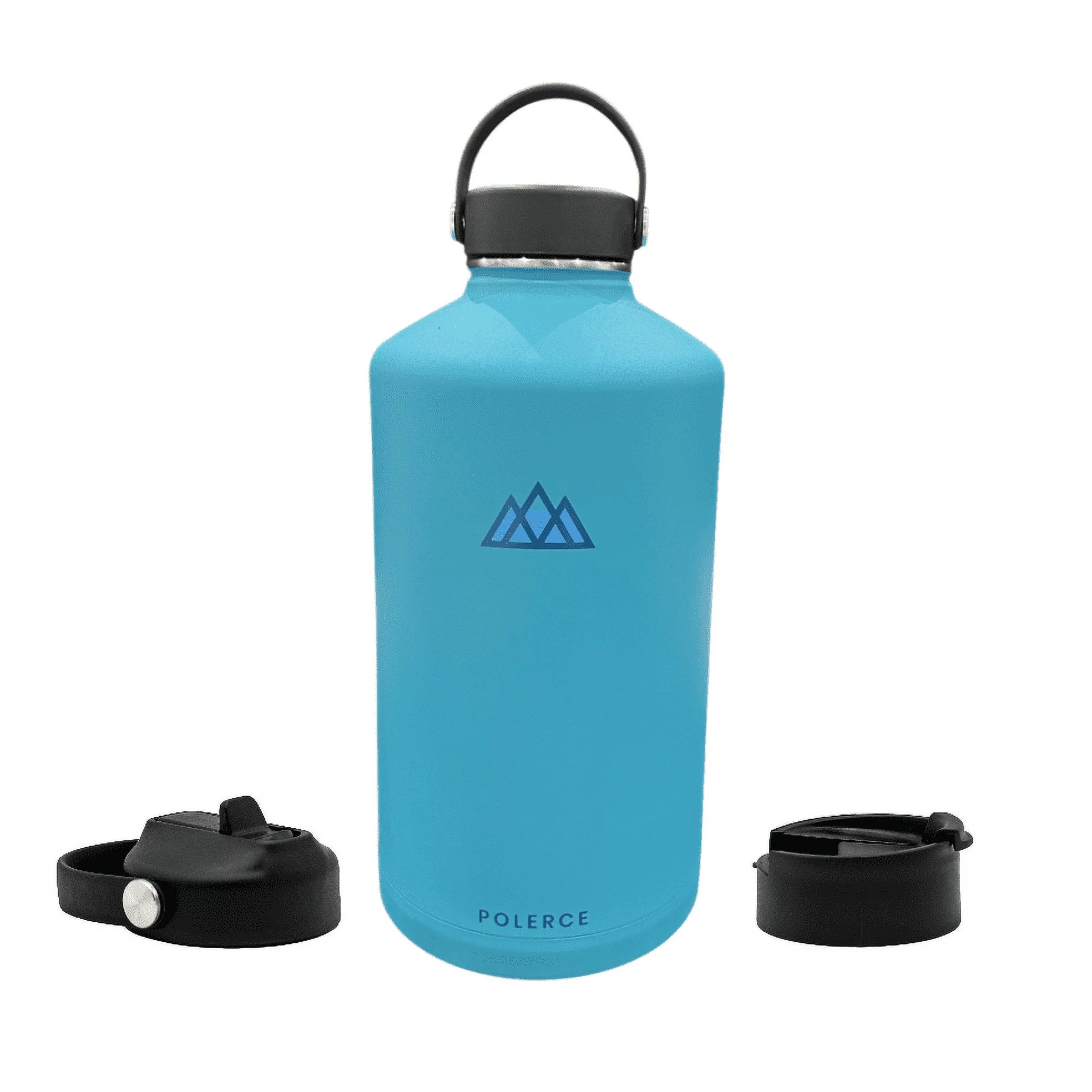 Vacuum Insulated Bottle with 3 Lids - Stainless Steel Thermally Insulated Flask - 128 Fl Oz - Blue - by Polerce