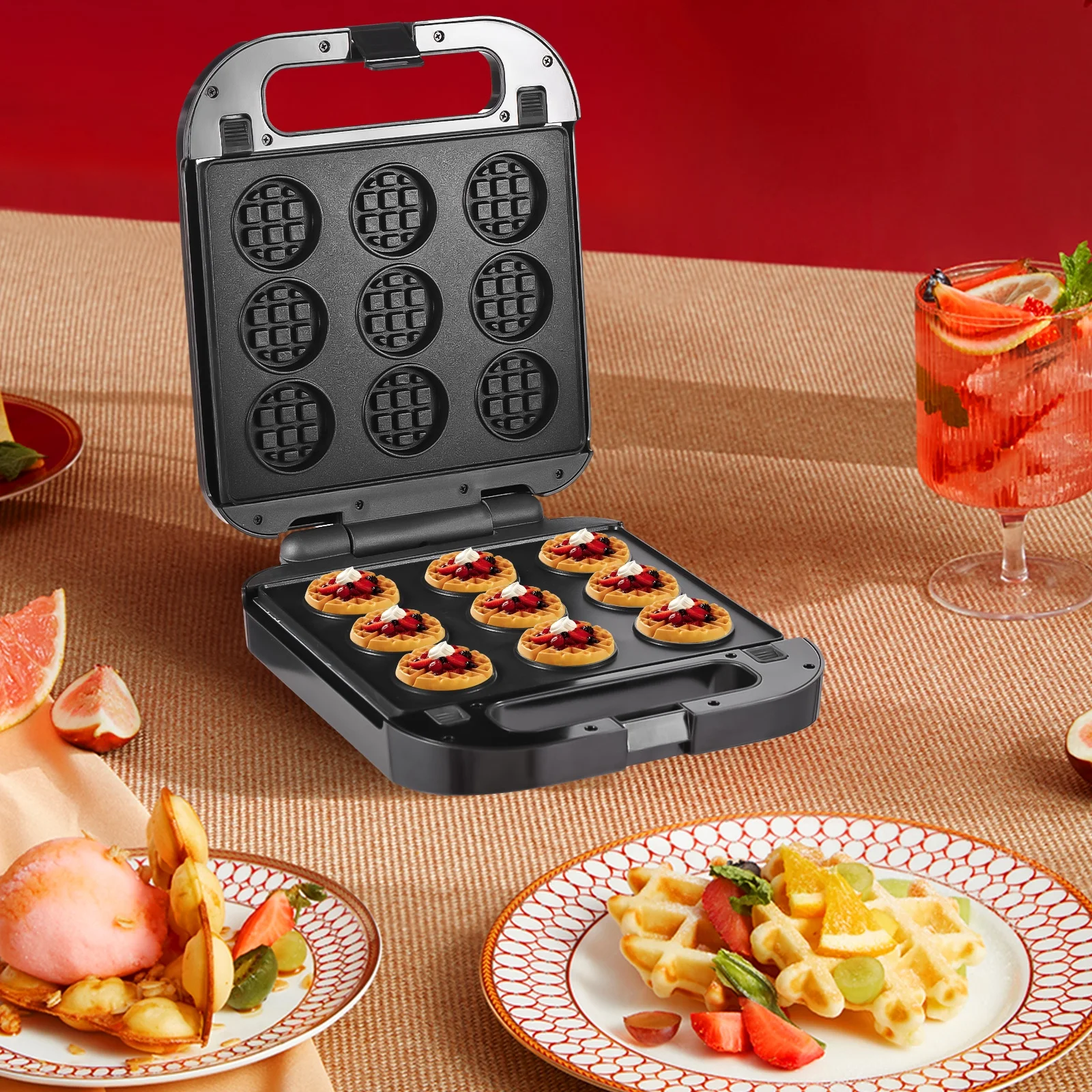 Andoer Electric toaster,And Afternoon Tea Dessert Toaster Use Toaster And Afternoon 3-in-1 Press Iron 1400w 3-in-1 Press Donut Maker Press Iron Set Iron Set Dessert Nonstick Plates Huiop