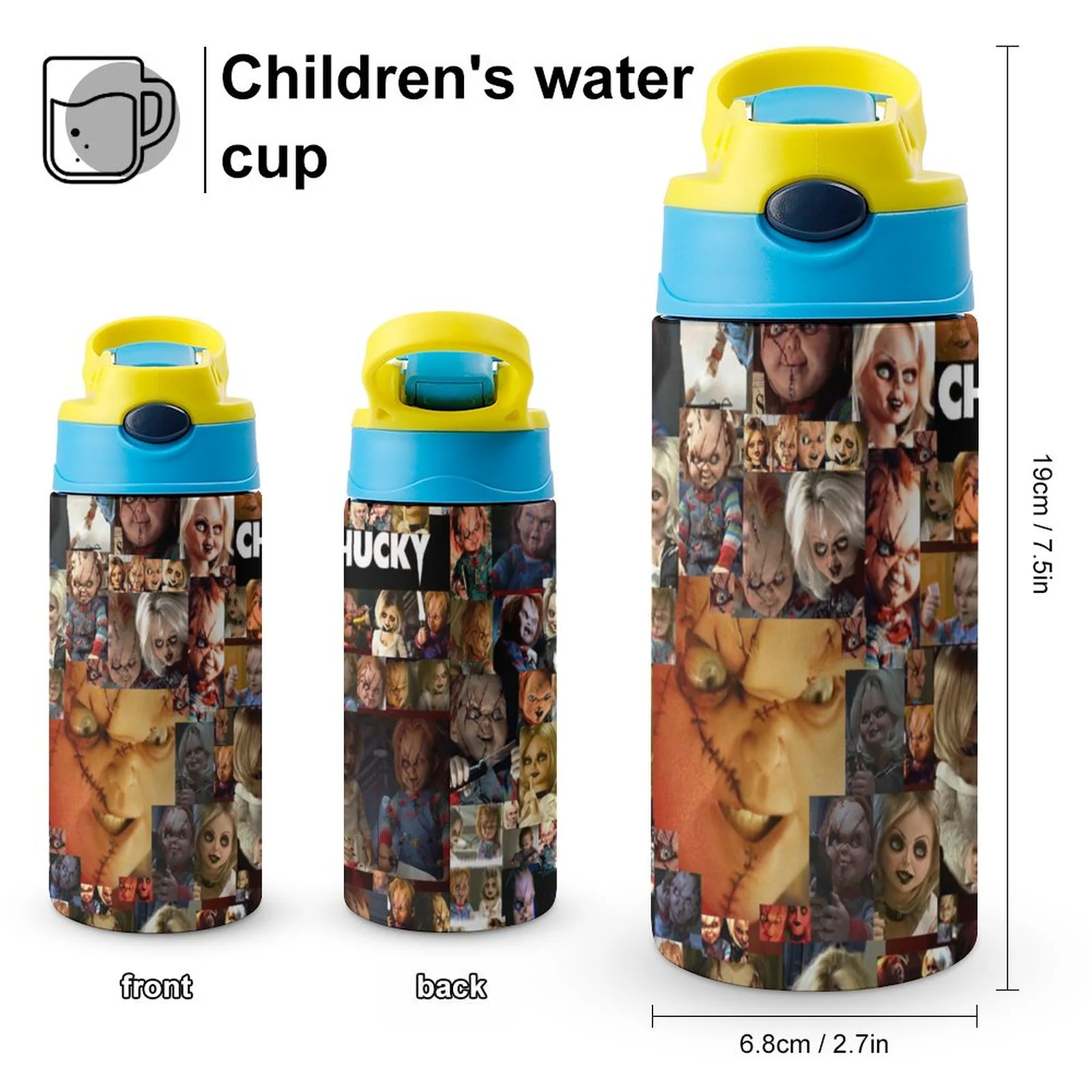 Chucky Characters Kid's Insulated Water Bottle With Straw Vacuum Stainless Steel Cup Leak-Proof Children Toddler Thermoses