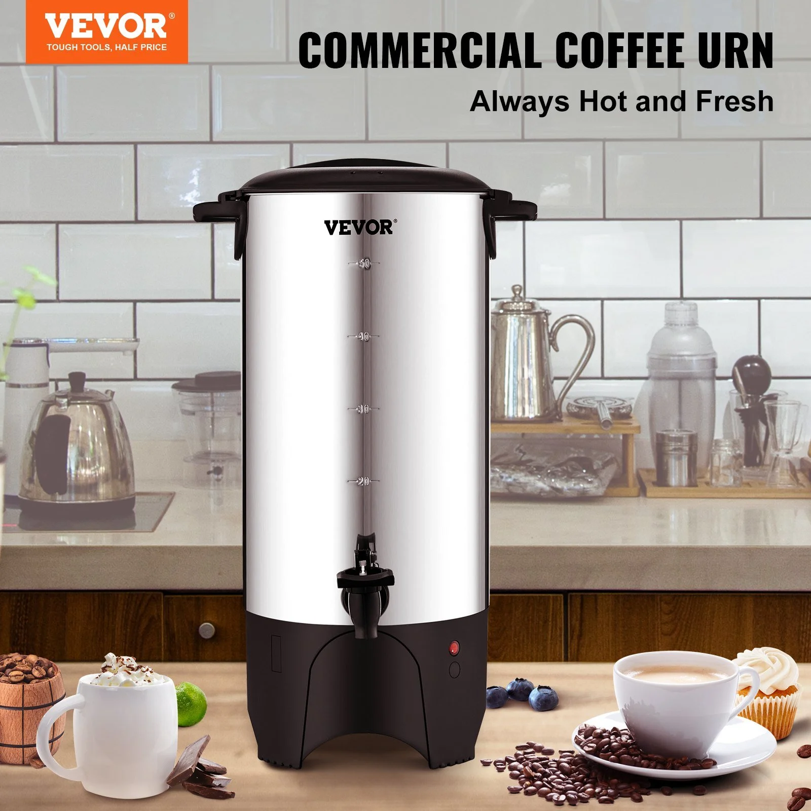 50-Cup Stainless Steel Coffee Urn - Brew with Ease