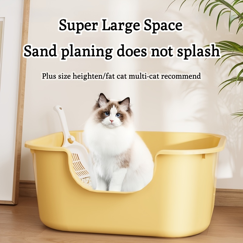 Anti-Splash Open Top Cat Litter Box with Free Shovel - Ideal for Cats Under 30 lbs.