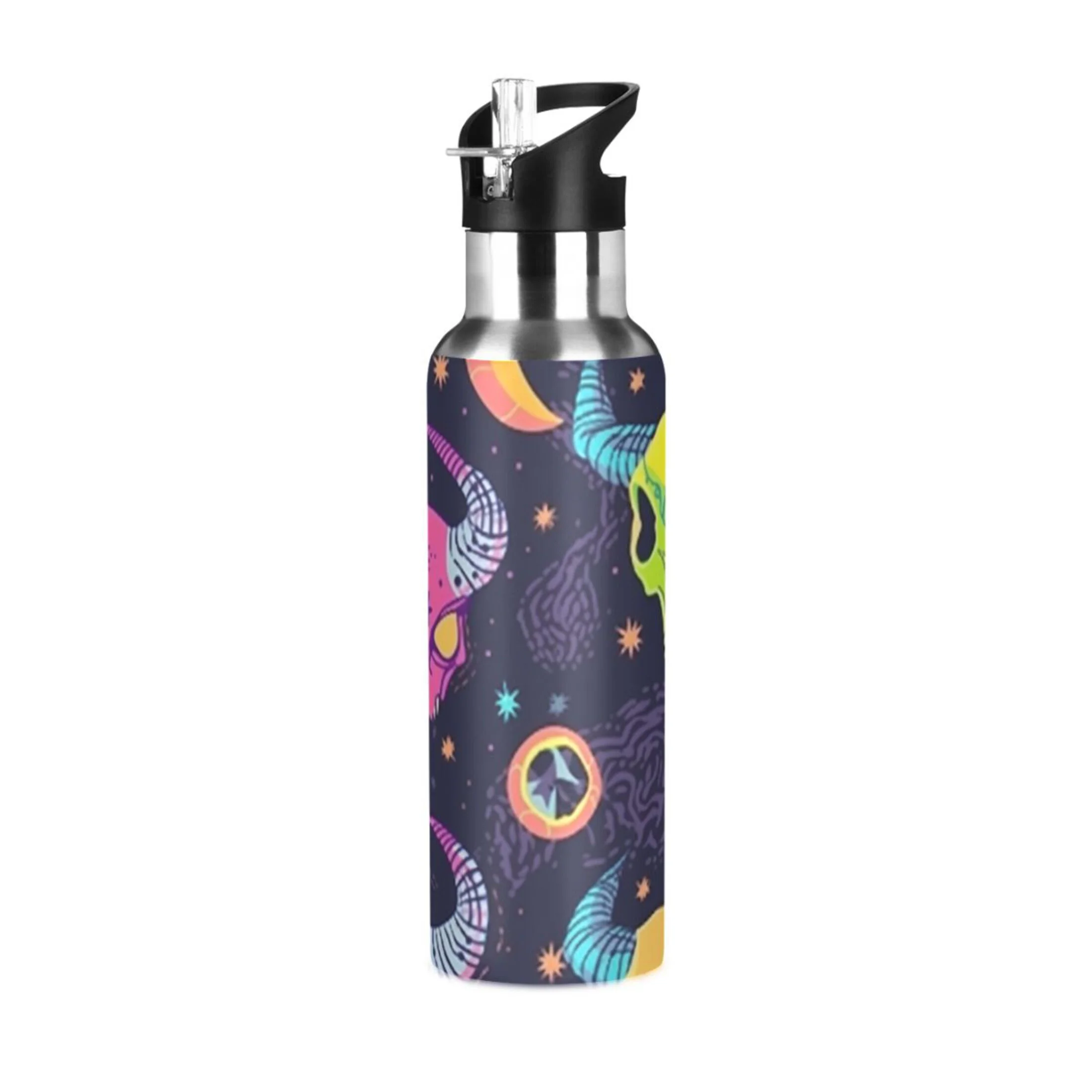 Magic Sheeps Devil with Moon Water Bottles Insulated Thermos Kids Stainless Steel Bottle with Straw Lid Flask Leakproof for Sports Gym 20 oz