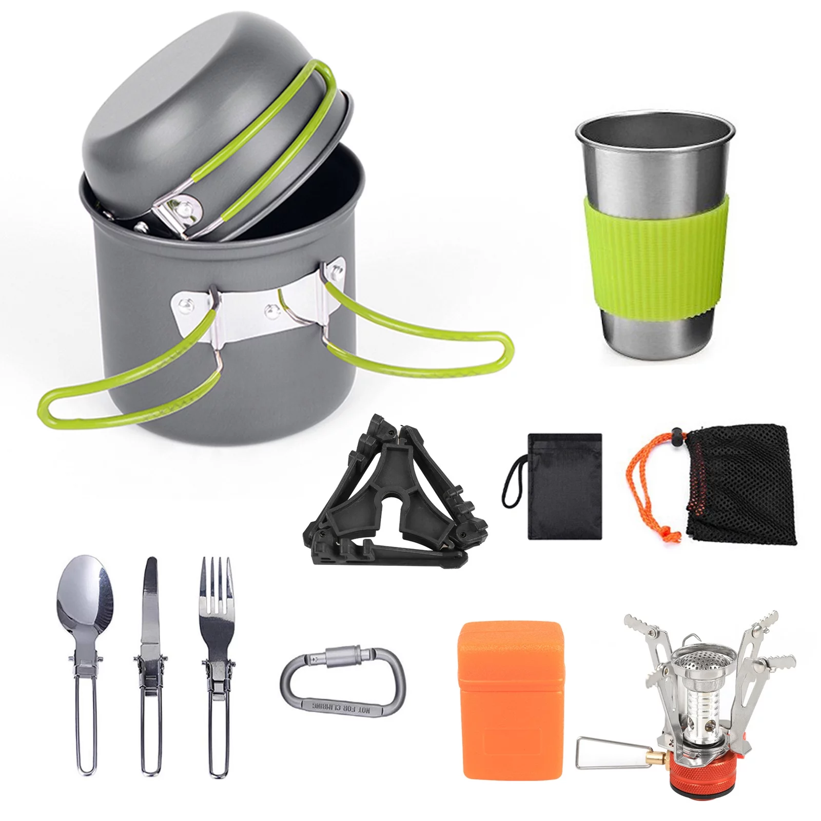 ametoys Camping Cookware Mess Kit, Portable Pot and Pan Set for Camping Hiking Picnic, Includes Outdoor Furnace