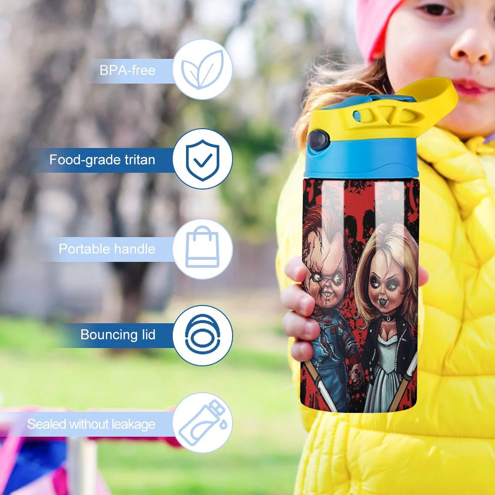 Bride Of Chucky Play Kid's Insulated Water Bottle With Straw Vacuum Stainless Steel Cup Leak-Proof Children Toddler Thermoses