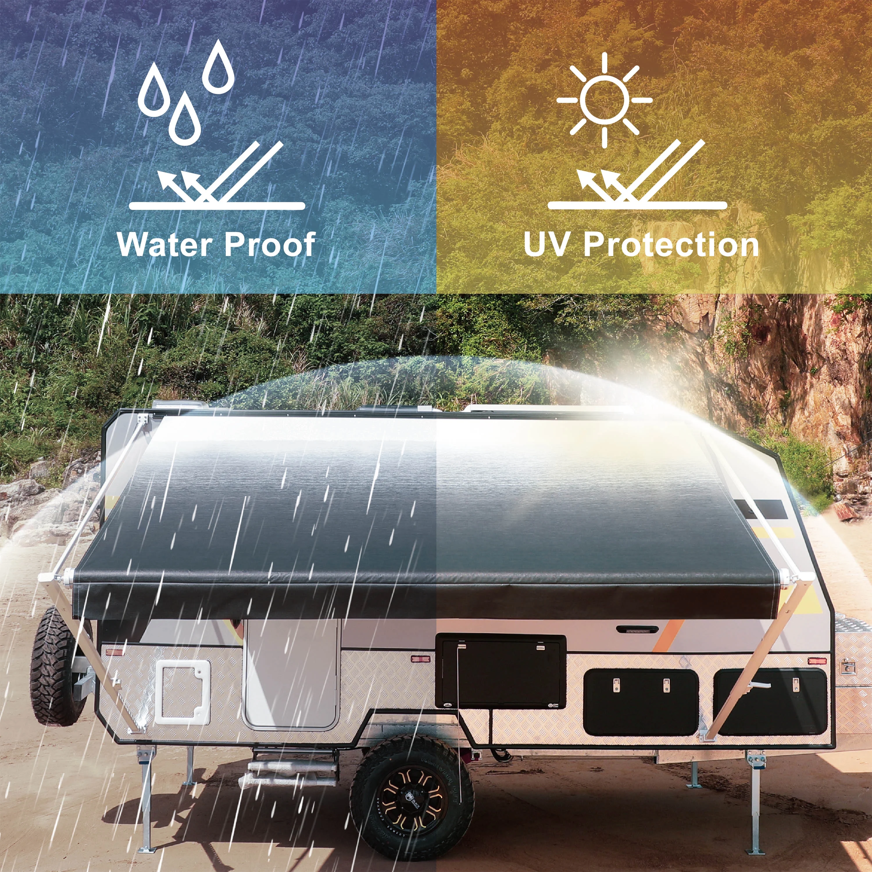 ALEKO Retractable RV Awning 16X8 ft Patio Camping Waterproof Vinyl Canopy Black