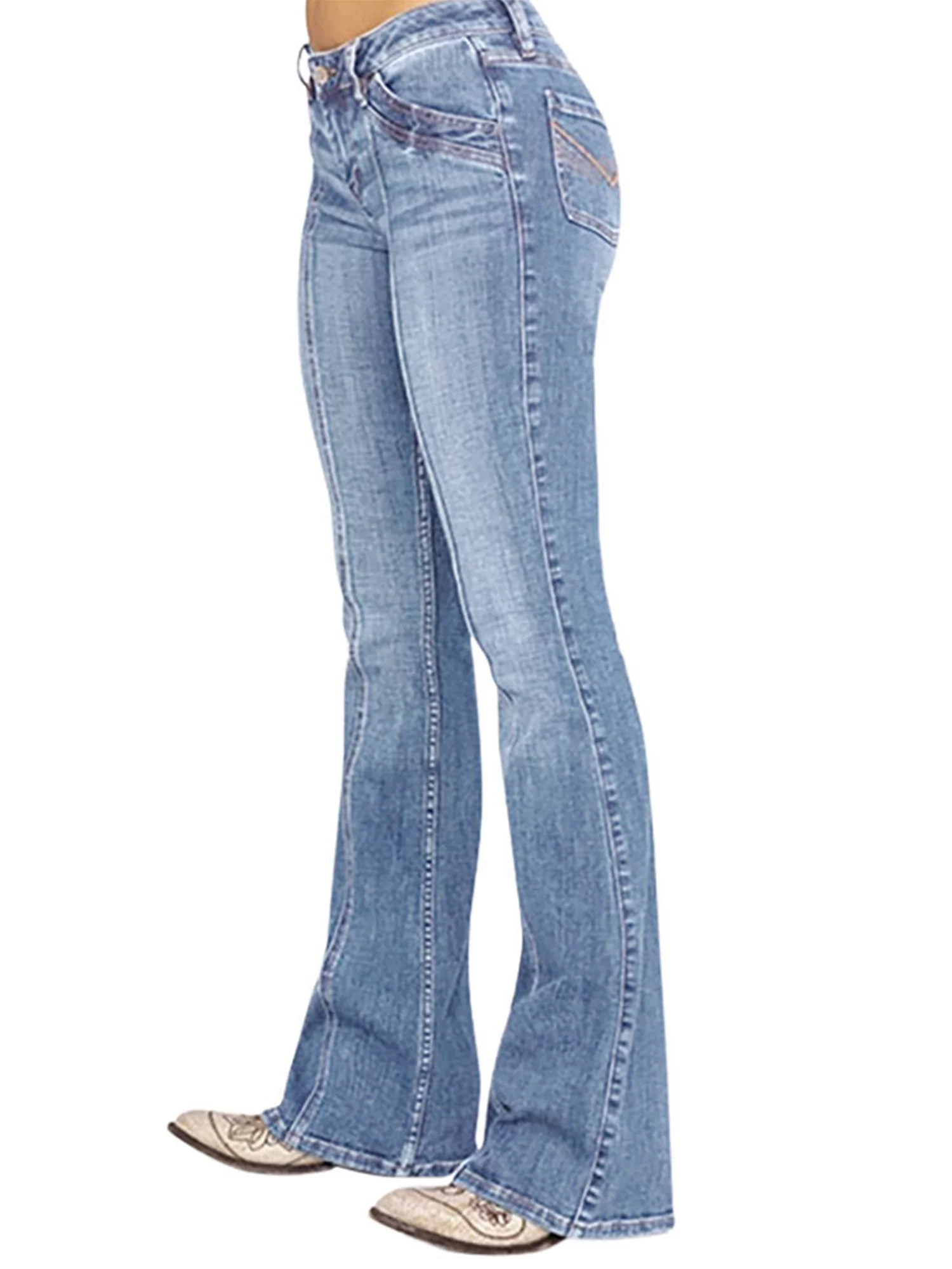 AMILIEe Women's Slim Fit Flared Jeans Bell Bottom Washed Denim Pants, XS-4XL