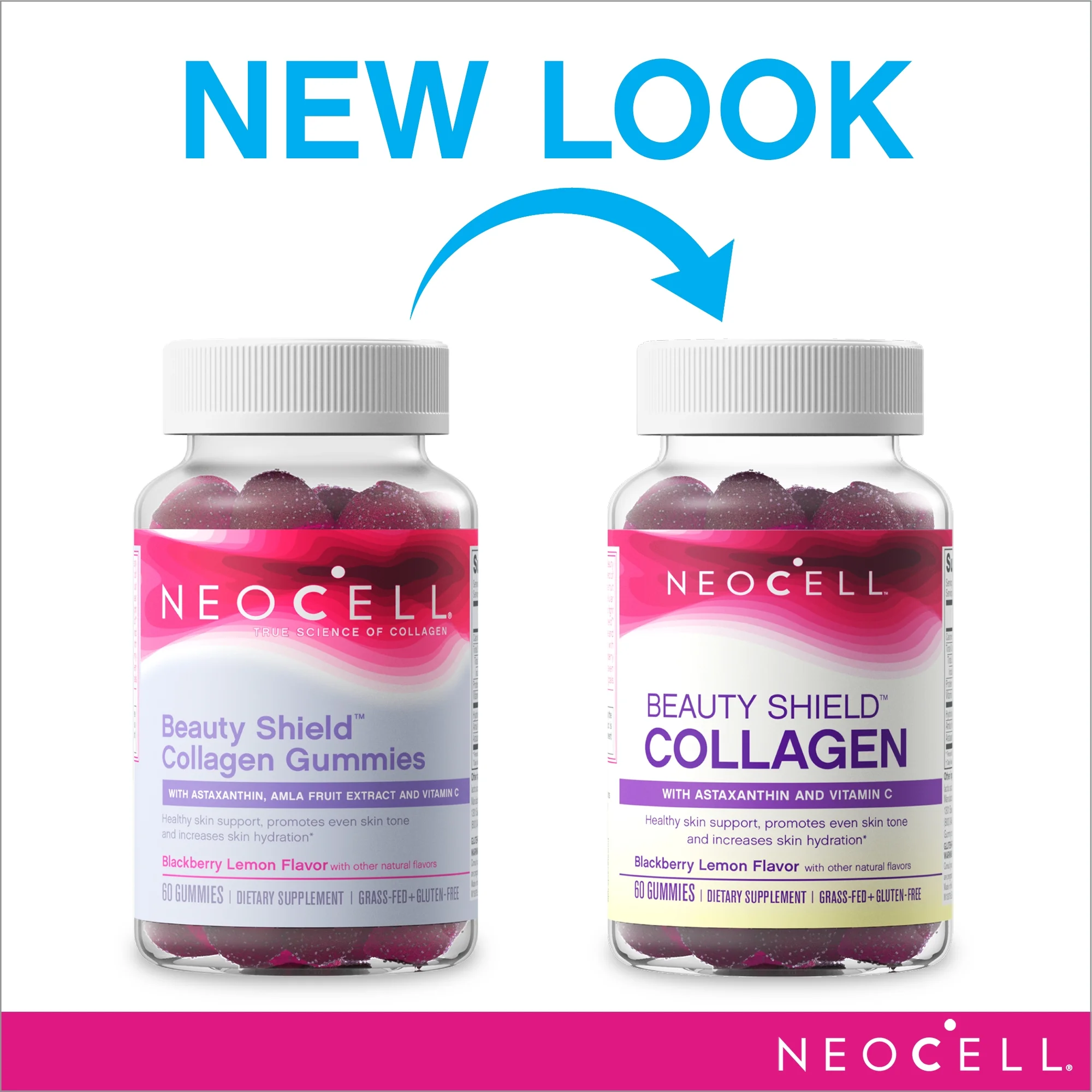 NeoCell Beauty Shield Collagen Dietary Supplement Gummies, Blackberry Lemon, 60 Count