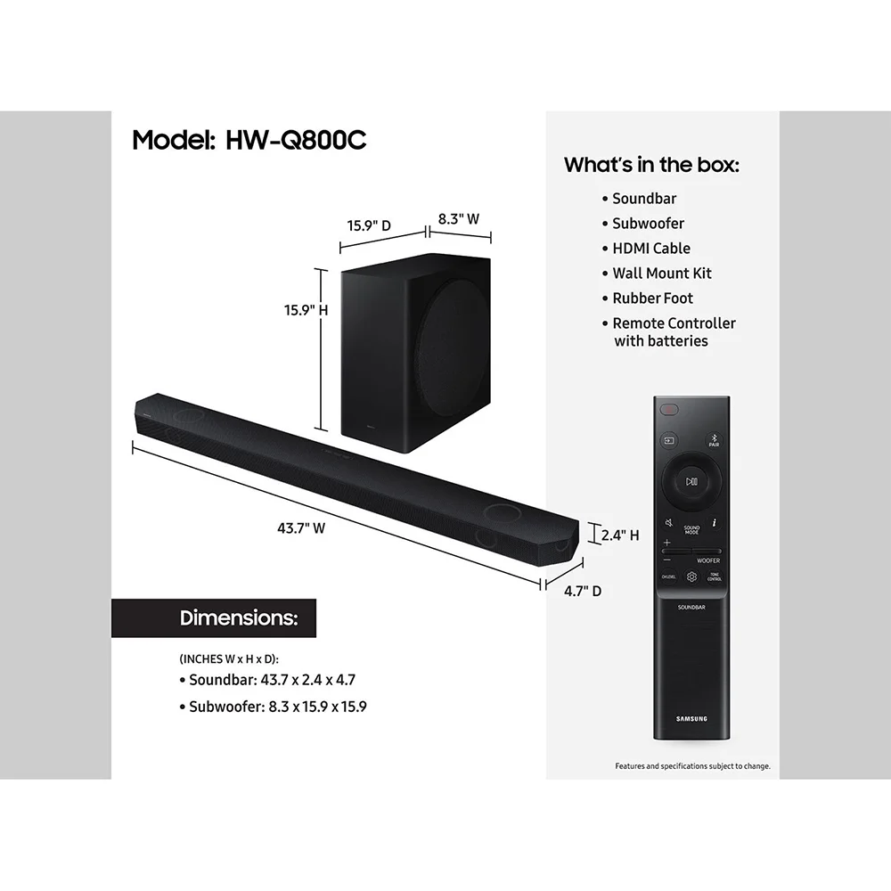 Samsung HW-Q800C Q Series 360W 5.1.2-Channel Dolby Atmos Soundbar System