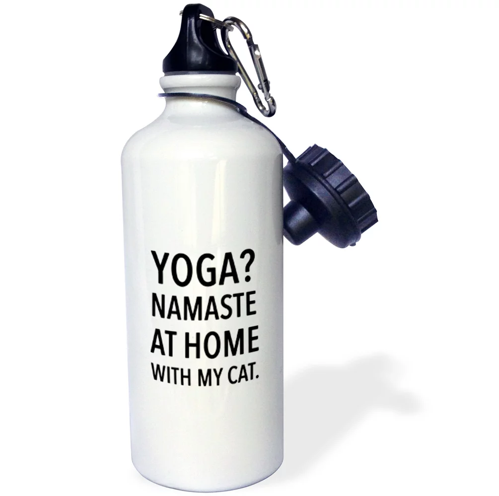 3dRose YOGA, NAMASTE AT HOME WITH MY CAT. - Straw Water Bottle, 21-ounce