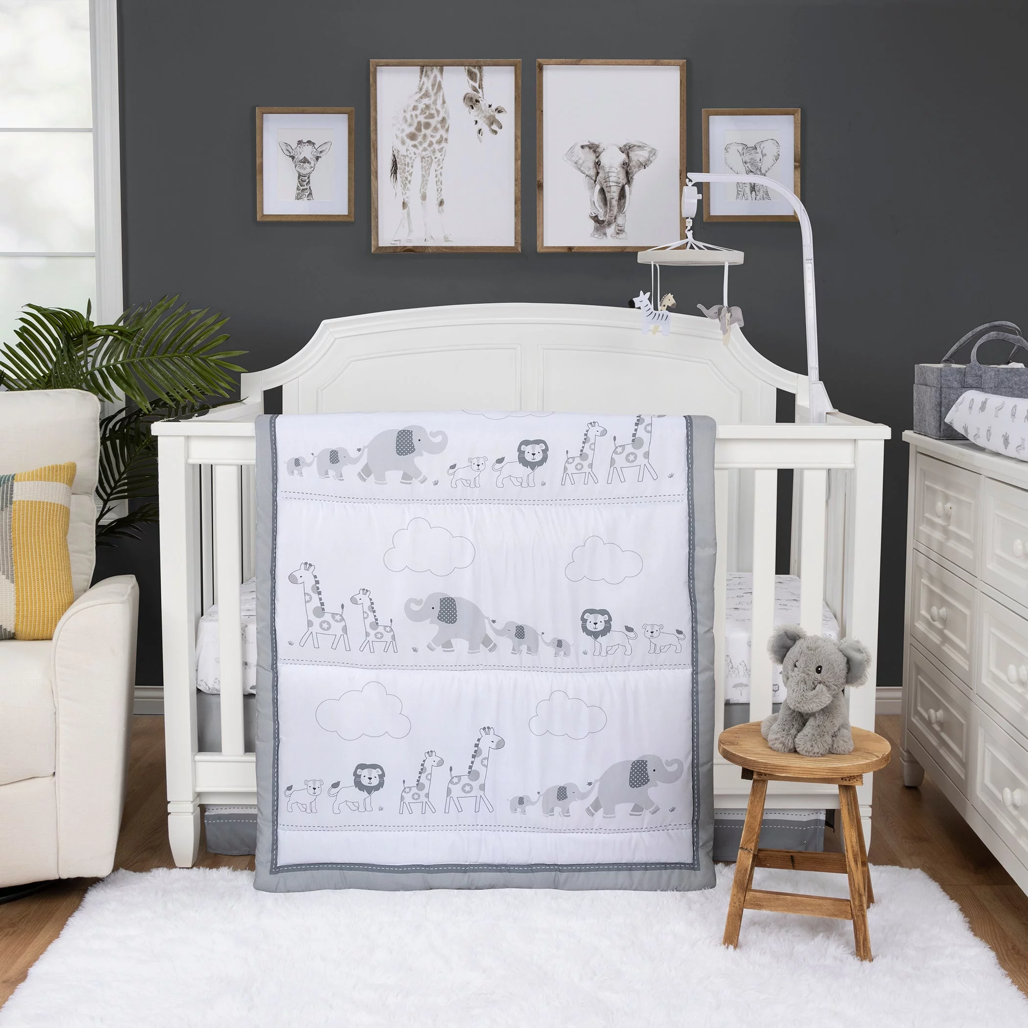 Sammy & Lou Unisex Follow the Leader 4 Piece Crib Bedding Set, Infant, Elephant Character, 200 Thread Count