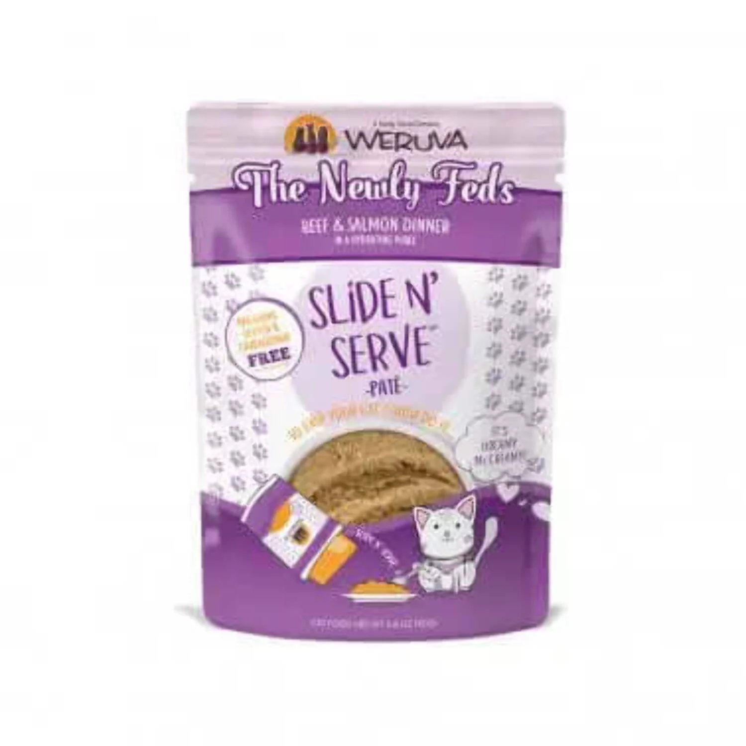 Weruva Slide N' Serve Paté Wet Cat Food, The Newly Feds Beef  Salmon Dinner