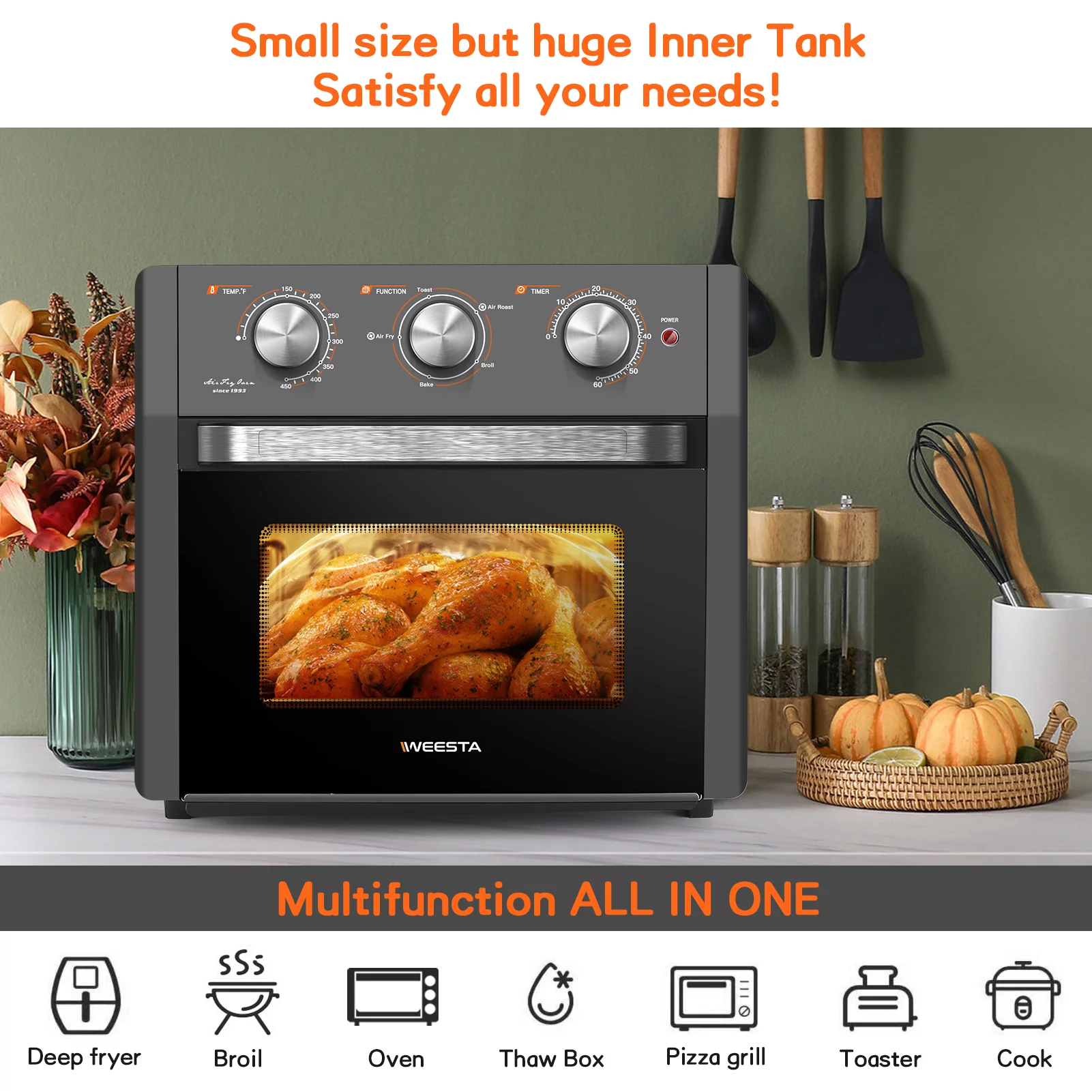 Air Fryer Toaster Oven,5-In-1 Convection Oven with Air Fry, Roast, Toast, Broil Bake Function for Cooking Chicken, Steak & Pizza,Home ​Kitchen Countertop Appliances