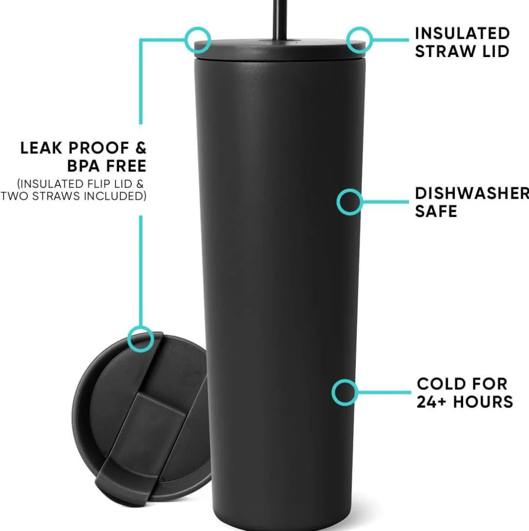 Simple Modern Insulated Tumbler 24oz with Lid and Straw , Iced Coffee Cup Reusable Stainless Steel Water Bottle Travel Mug-khaki