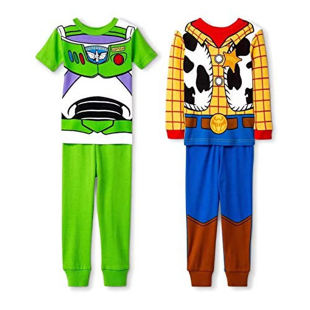 Toy Story Boy's 4-Piece Buzz Lightyear and Woody Costume Pajama Set, Size 5T