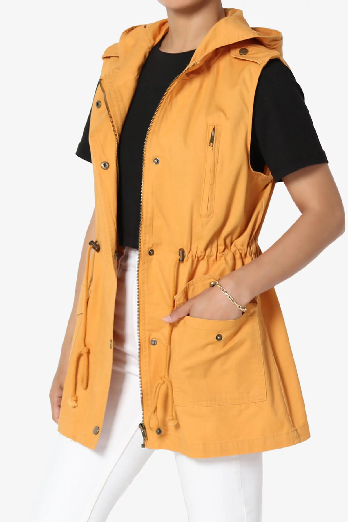 TheMogan Women's S~3X Drawstring Loose Fit Utility Vest Sleeveless Military Jacket