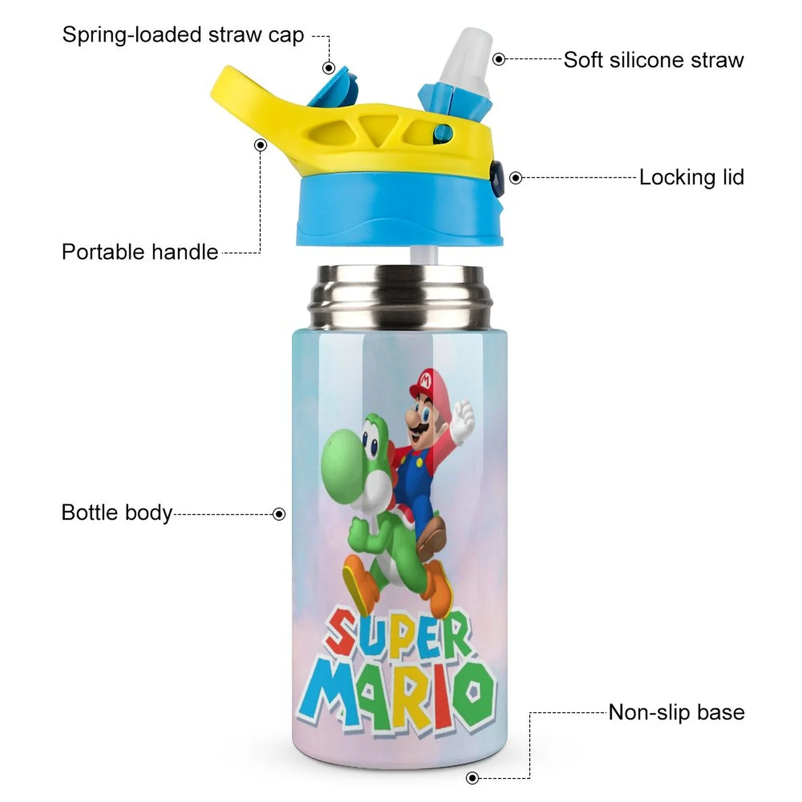 Game Super Mario Kid's Insulated Water Bottle With Straw Vacuum Stainless Steel Cup Leak-Proof Children Toddler Thermoses