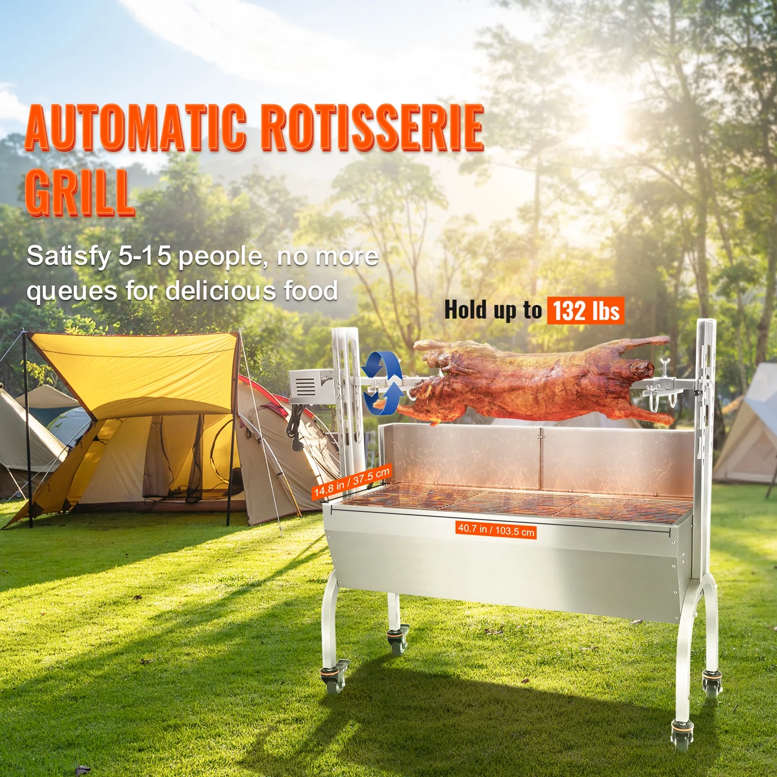 SKYSHALO Roaster Spit Rotisserie BBQ Grill Pig Lamb Chicken Roaster 46 inches 50W 60KG