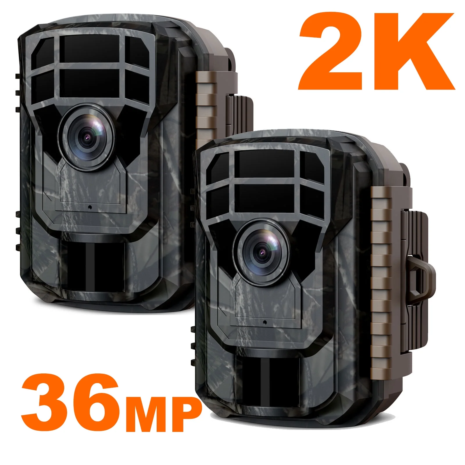 CAMPARK 2 Pack Trail Camera 36MP 2K Hunting Deer Game Camera with Infrared Night Vision Waterproof 120° Angle-Wide 2.0