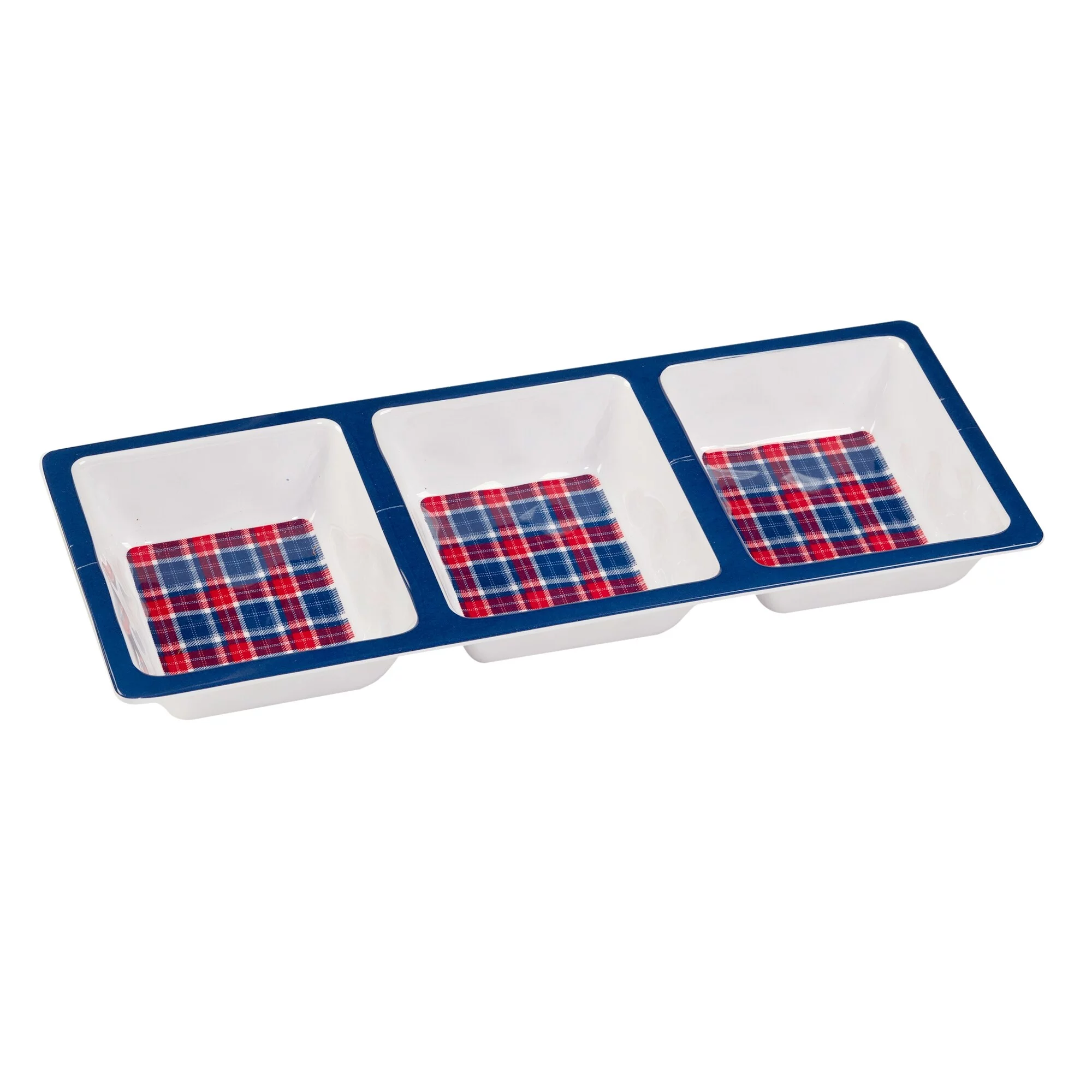 Certified International  Patriotic Plaid Melamine 3 Piece Hostess Servware Set