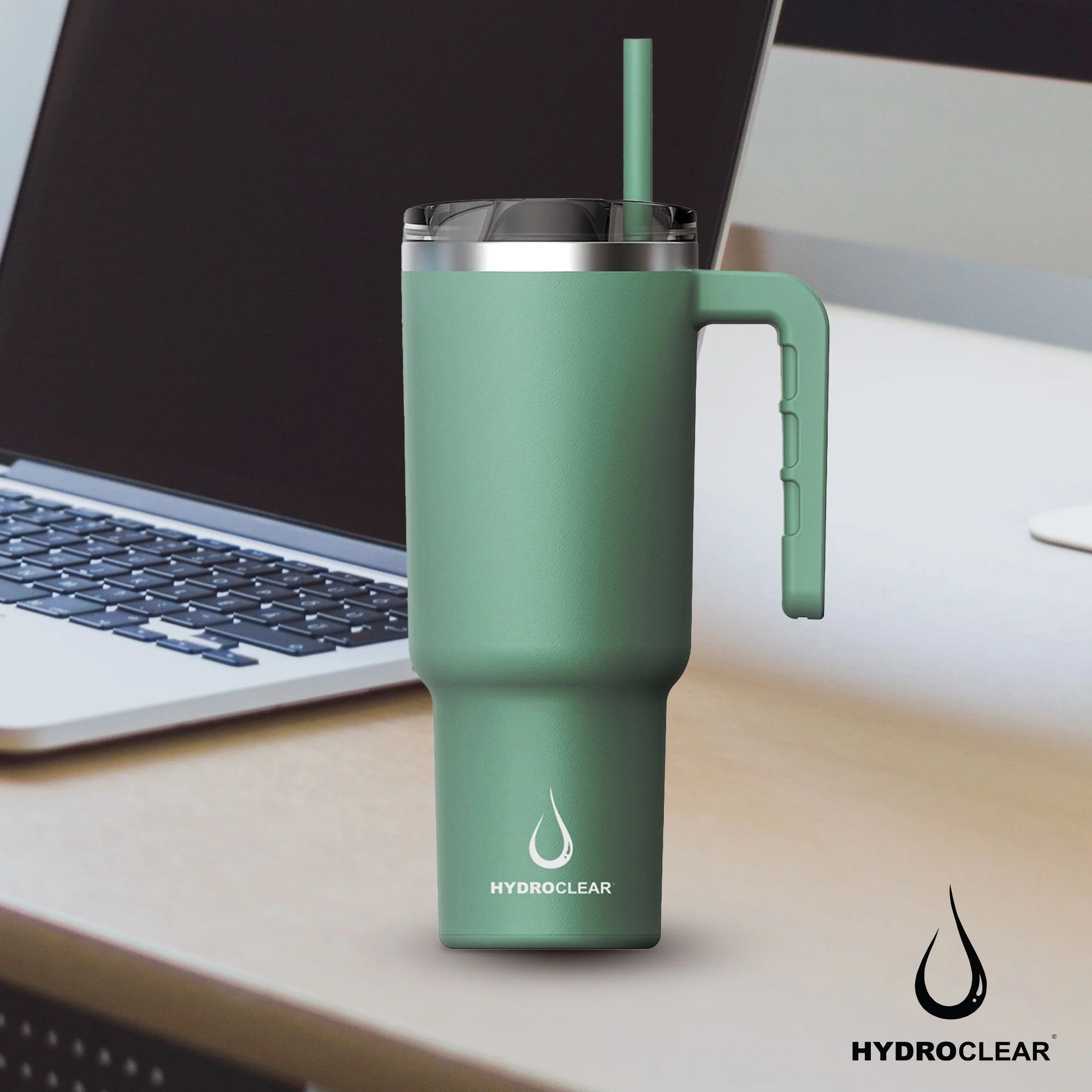 Hydroclear Stainless Steel 40 oz Tumbler with Handle (Green)