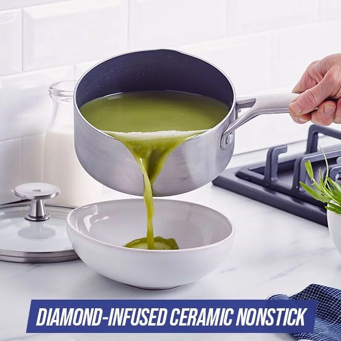 Blue Diamond Cookware Triple Steel Ceramic Nonstick 1.6Qt Saucepan with Lid