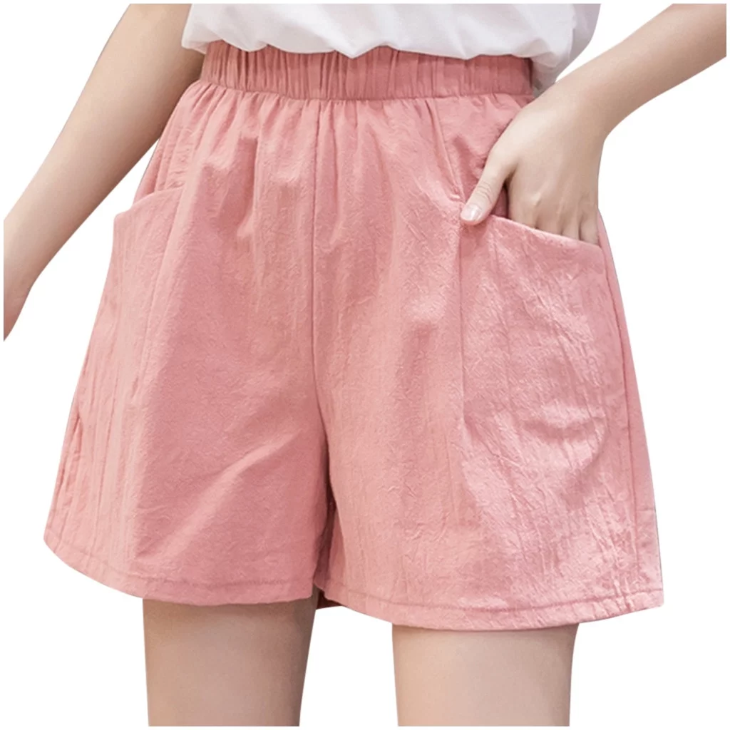 Gloriia Plus Size Shorts for Women Cotton Linen Wide Leg Hiking Shorts Plus Size Casual Pull On Shortelastic Waist Pockets Board Shorts
