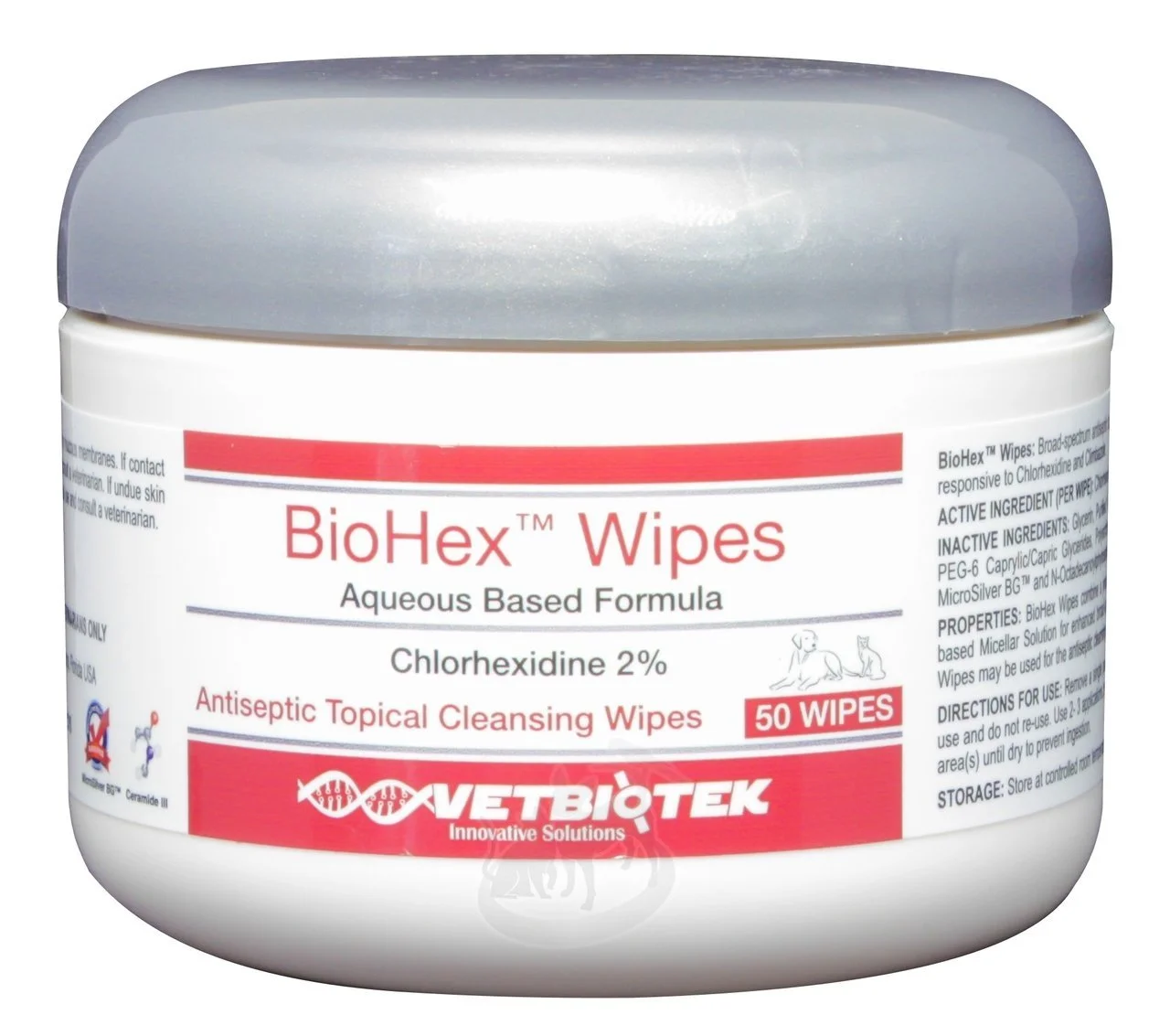 Antiseptic Topical Cleaning Wipes for Dogs, Cats and Horses, BioHex Wipes combine a proprietary formulation of Chlorhexidine, Climbazole and MicroSilver in a water based.., By BioHex