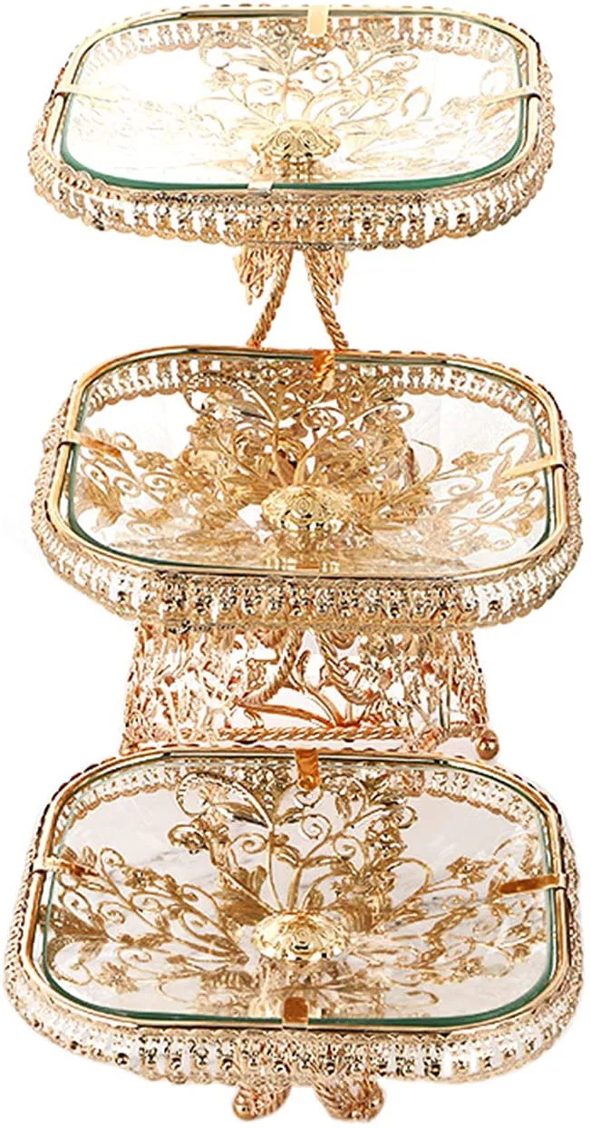 Oukaning 3 Layers Creative Design Fruit Plate Multi-Layer Cake Stand Gold Cupcake Holder Stand Fruit Candy Bowl Party Wedding