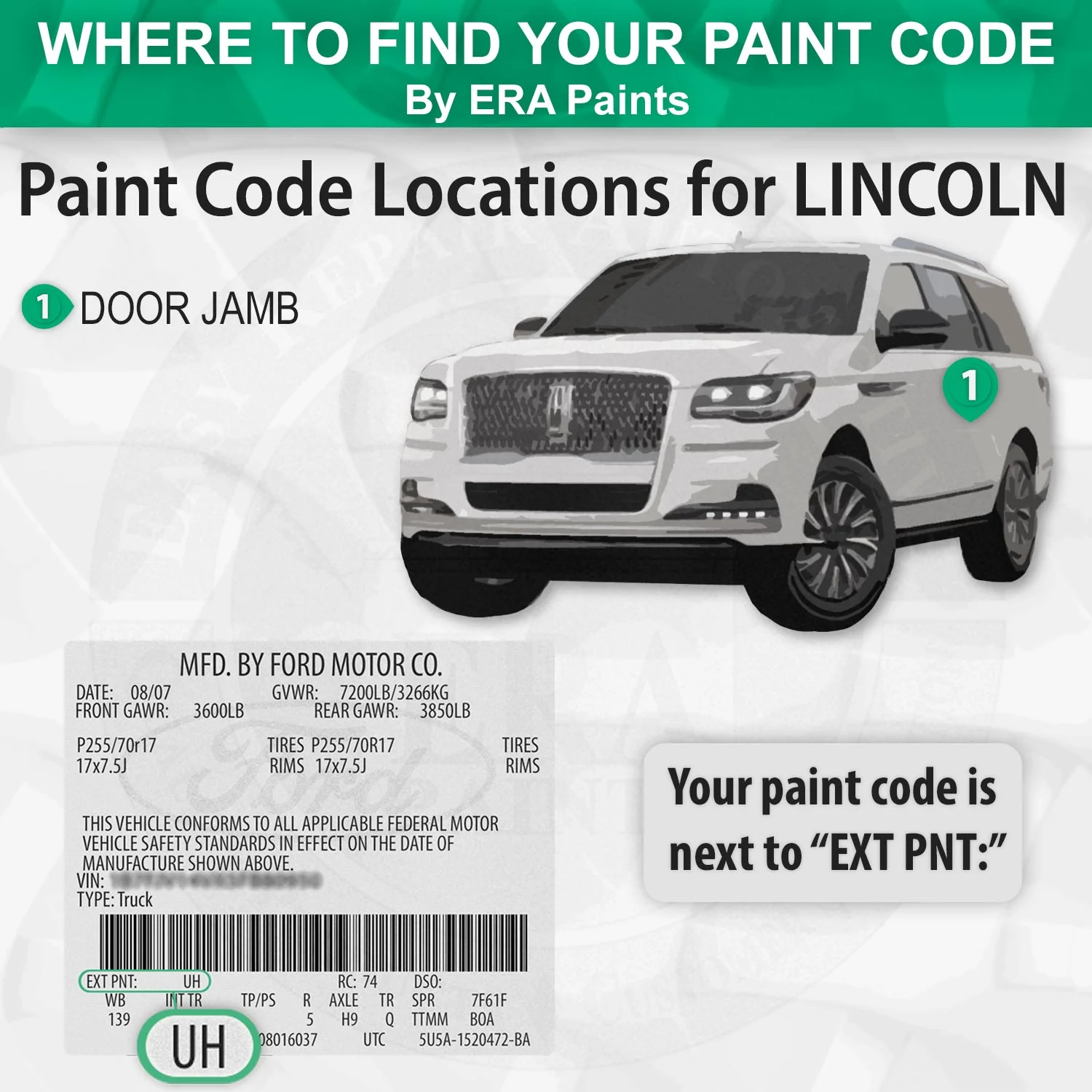 ERA Paints W6 - NX Green Gem Metallic 2 for LINCOLN Exact Match Automotive Touch Up Paint Spray - Essential Kit