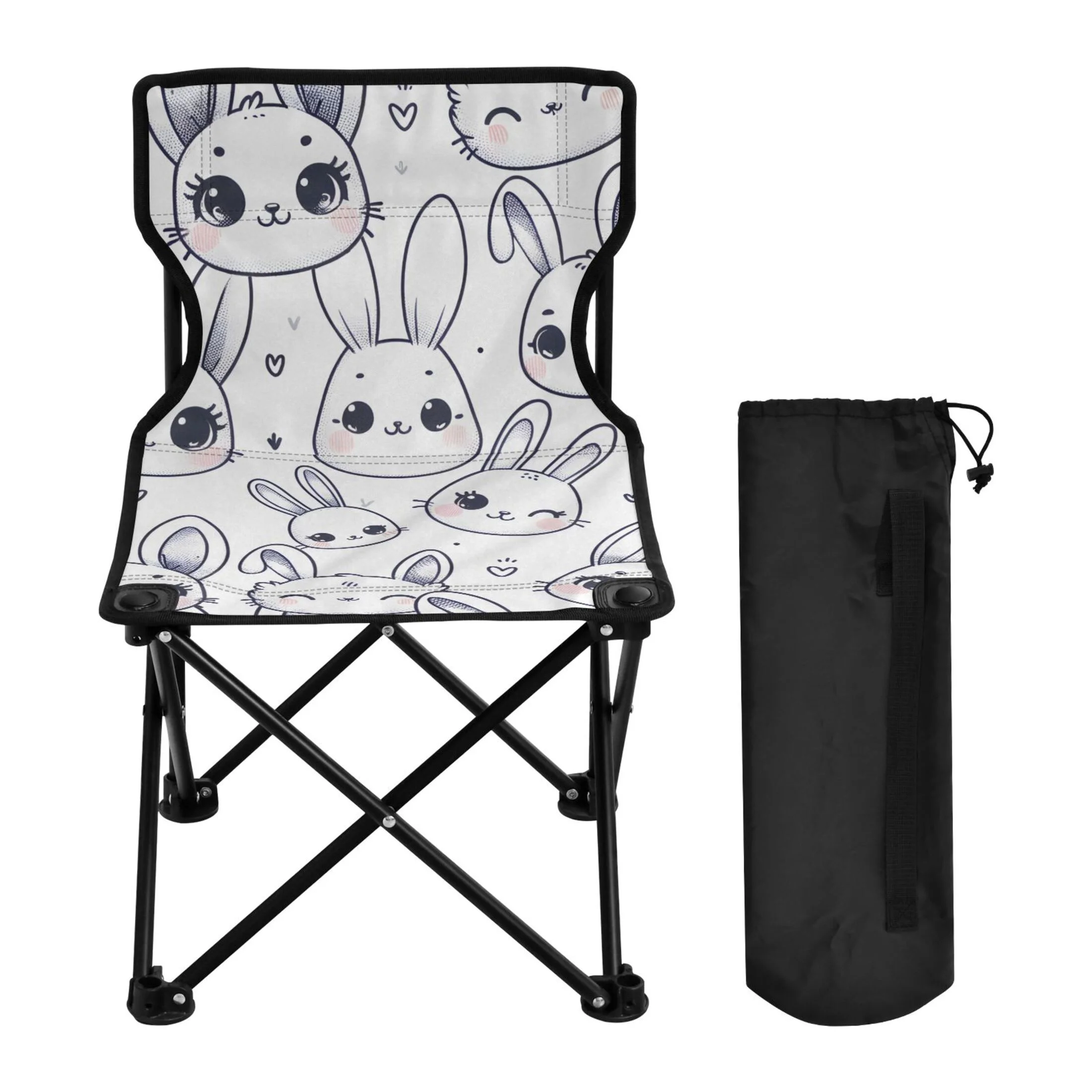 Rabbits Portable Camping Chair Outdoor Folding Beach Chair Fishing Chair Lawn Chair with Carry Bag Support to 220LBS