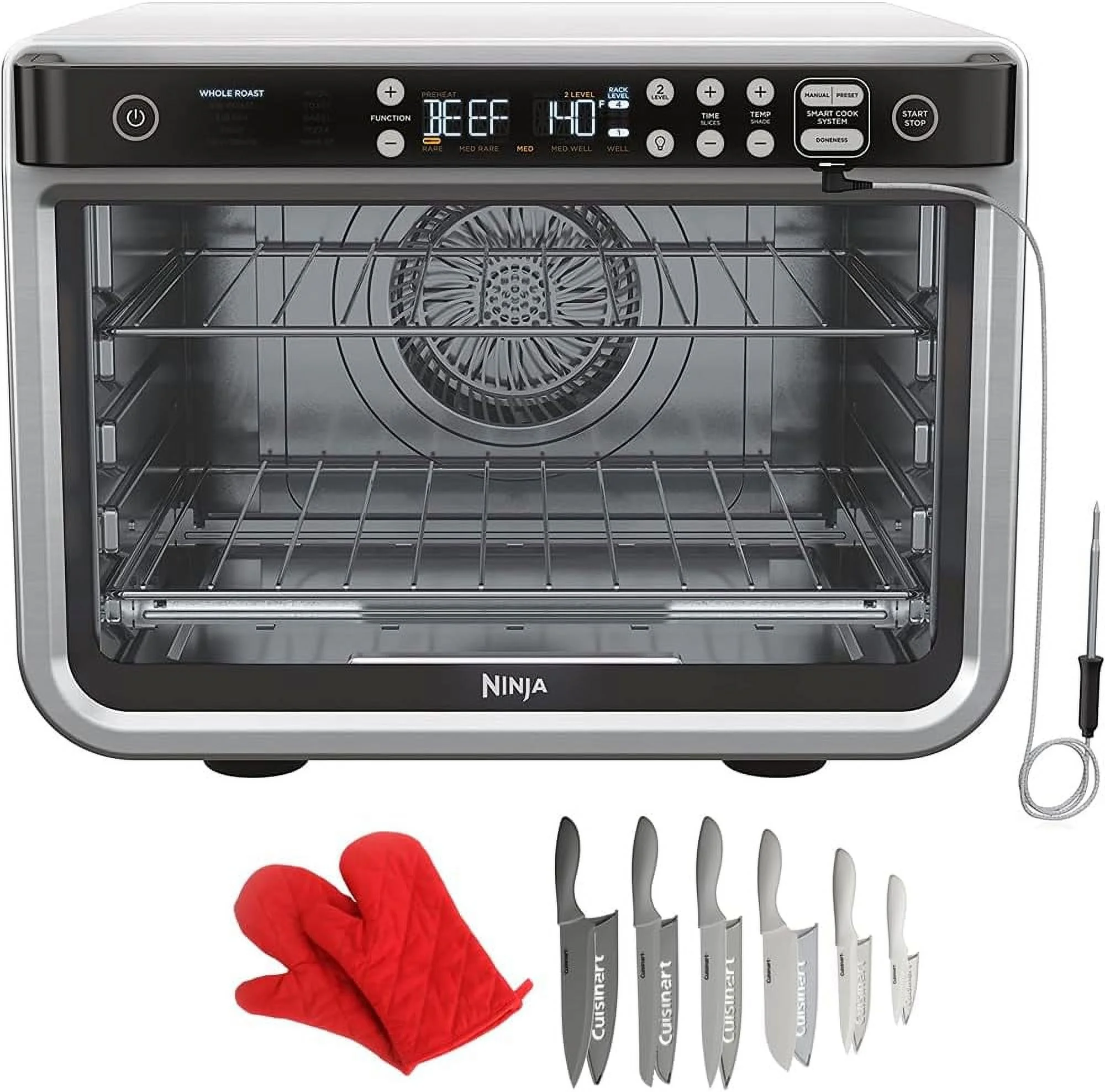 DT2550 Foodi 10-In-1 XL Air Fry Oven (Renewed) Bundle With Deco Chef Pair Of Red Heat Resistant Oven Mitt And Advantage 12-Piece Gray Knife Set With Blade Guards
