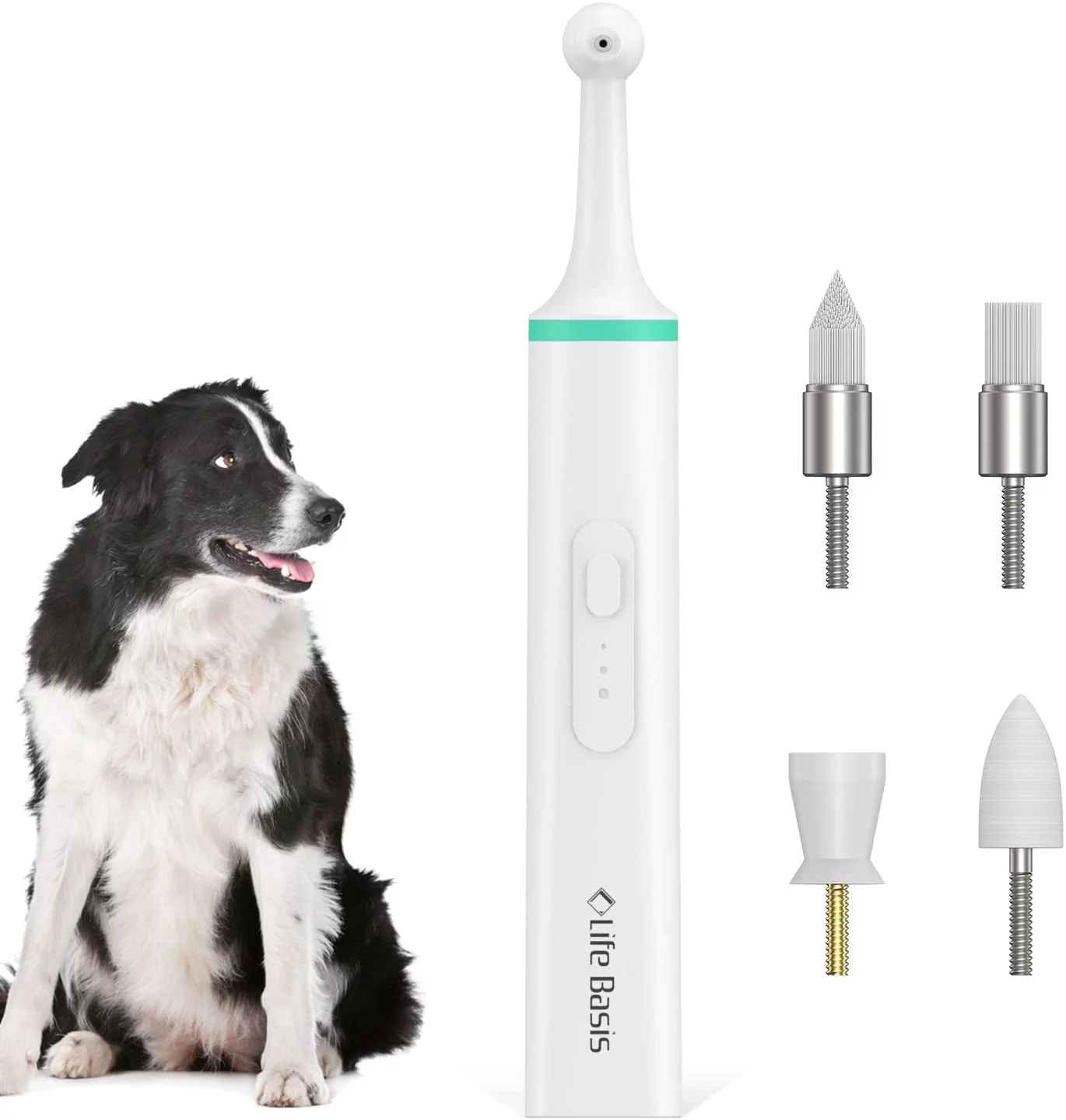 Dog Tartar Cleaner Electric Life Basis Professional Teeth Polisher Pet Calculus Plaque Stains Teeth Cleaner with 4 Brush Head Puppy Dental Scaler Care Cleaning Tools Kit