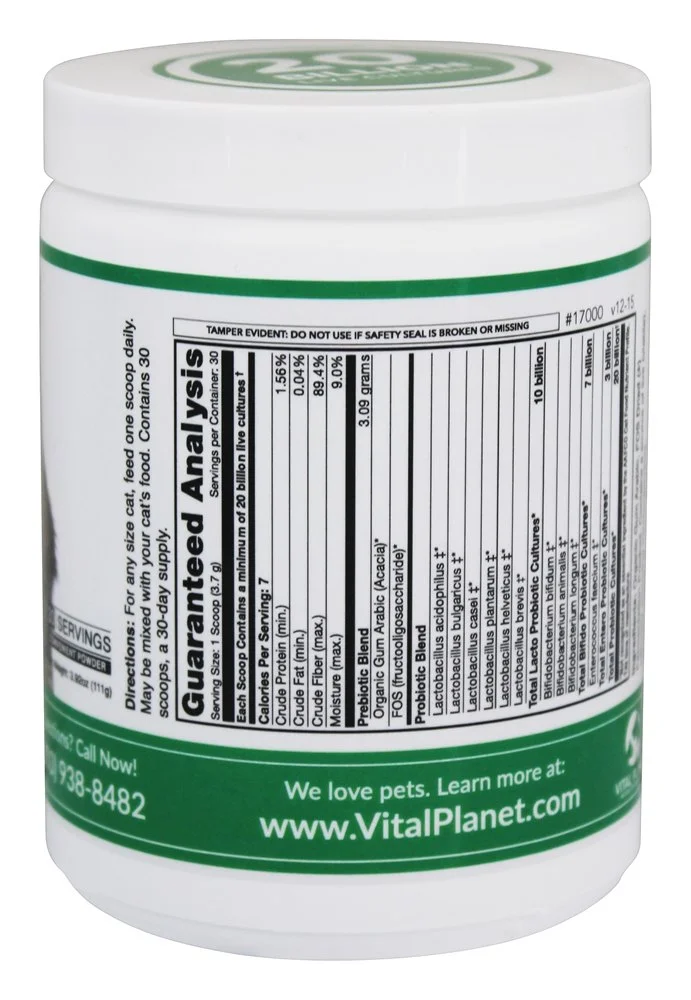 Vital Planet - Flora Cat Flora Cat Powder Daily Probiotic 30 Servings 20 Billion CFU - 3.92 oz.
