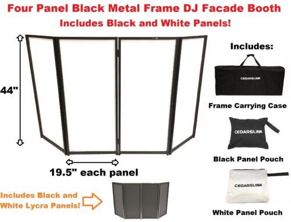 CedarsLink DJ Event Facade White/Black Scrim Metal Frame Booth +Travel Bag Case