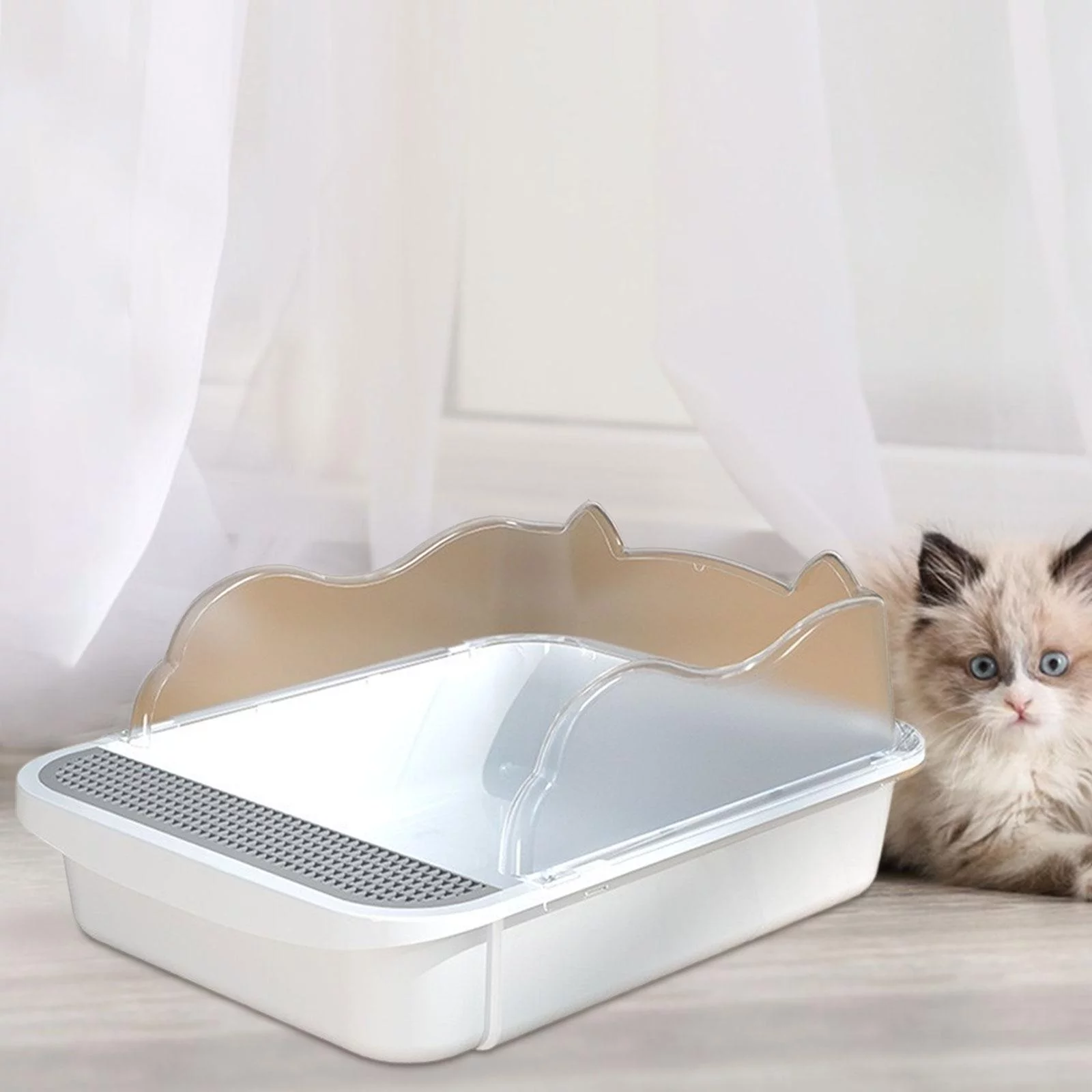 Cat Kitty Litter Pan, Open Top Pet Litter Tray, Cat Bedpan, Cat Sandbox, Semi Closed Cat Sand Basin, Splashproof Cat Toilet L