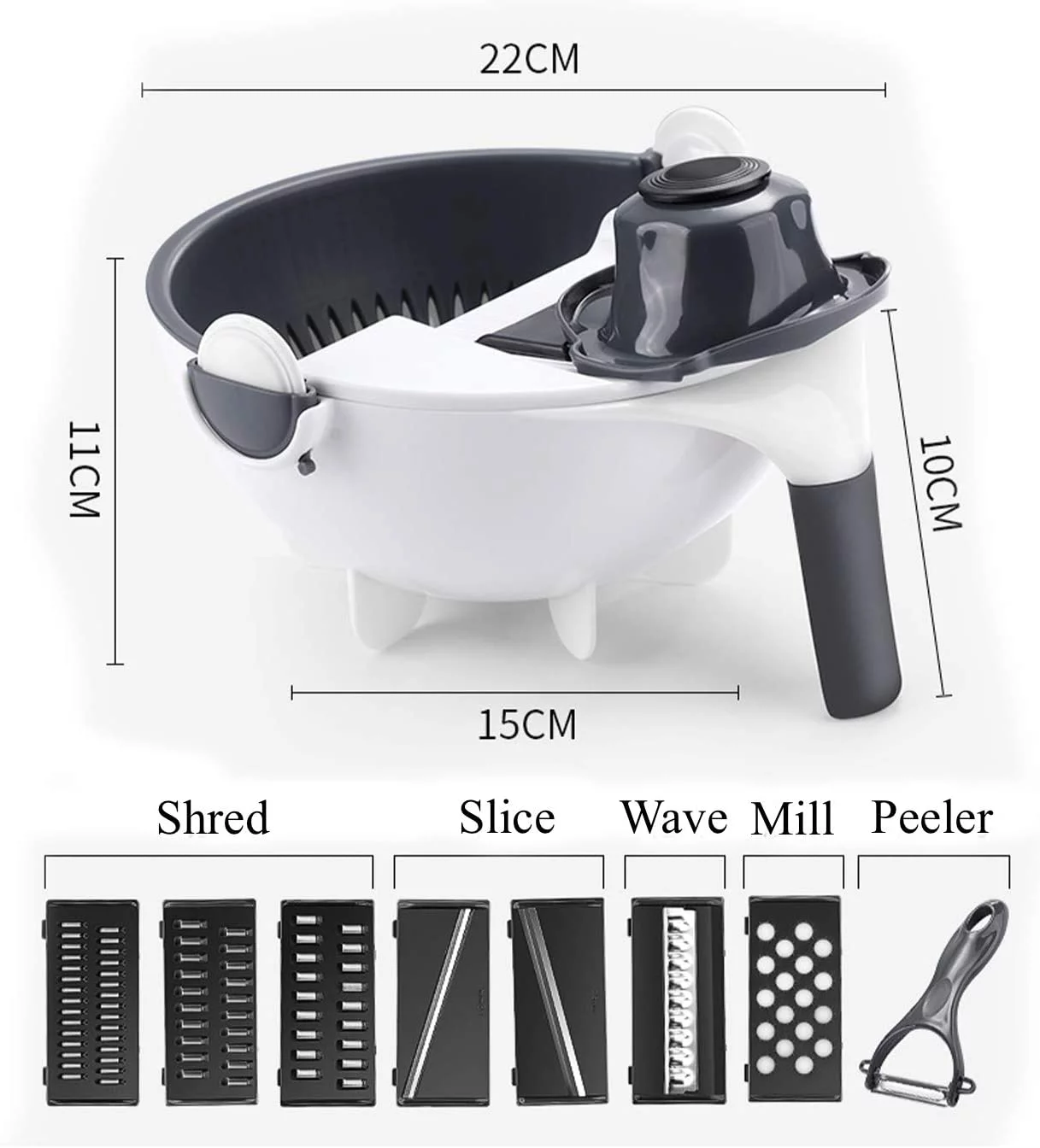 New 9 in 1 Multifunction Magic Rotate Vegetable Cutter with Drain Basket Large Capacity Vegetables Chopper Veggie Shredder Grater Portable Slicer Kitchen Tool with 8 Dicing Blades
