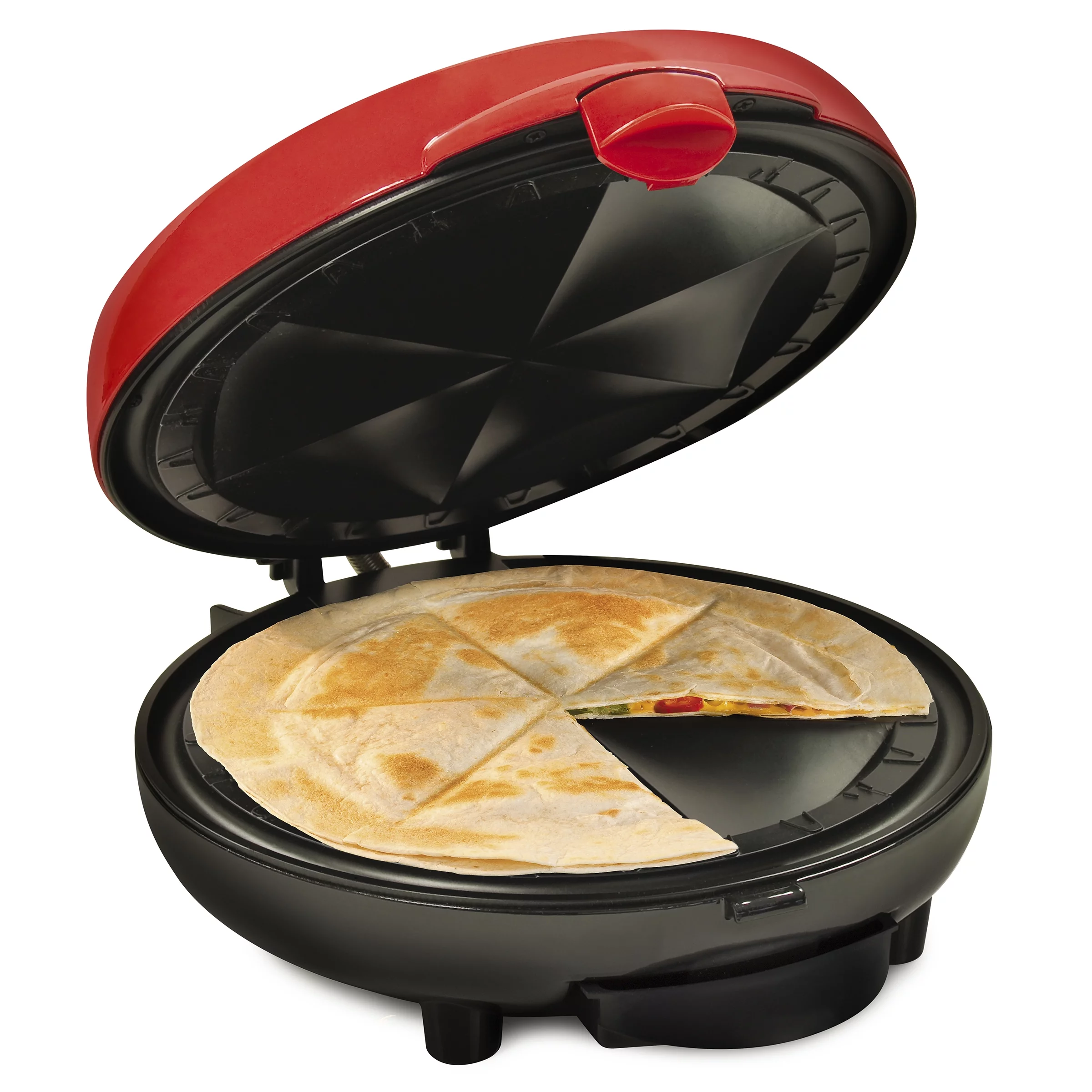 Taco Tuesday TTEQM8RD Deluxe 10-Inch 6-Wedge Electric Quesadilla Maker with Extra Stuffing Latch