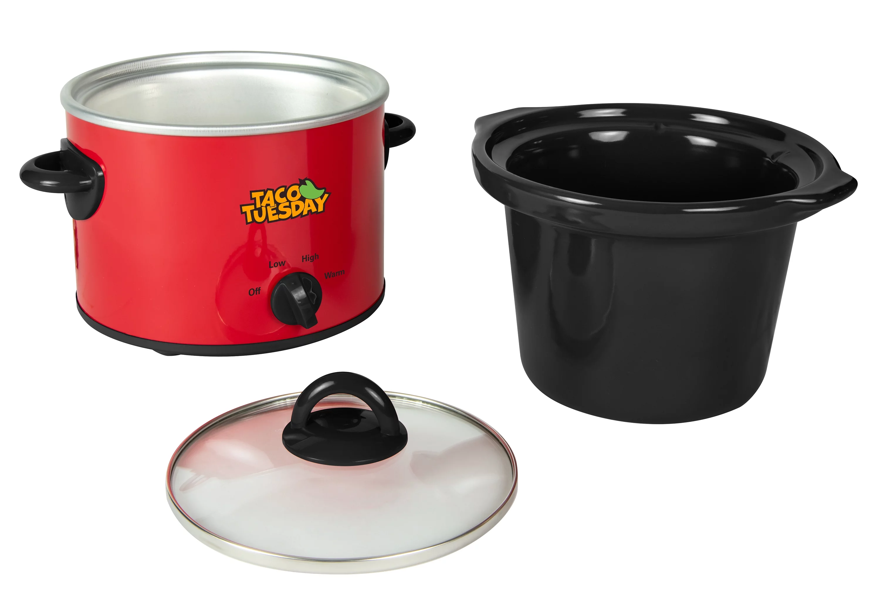 Taco Tuesday TTRDP2RD 2-Quart Fiesta Slow Cooker With Tempered Glass Lid, Cool-Touch Handles, Removable Round Ceramic Pot