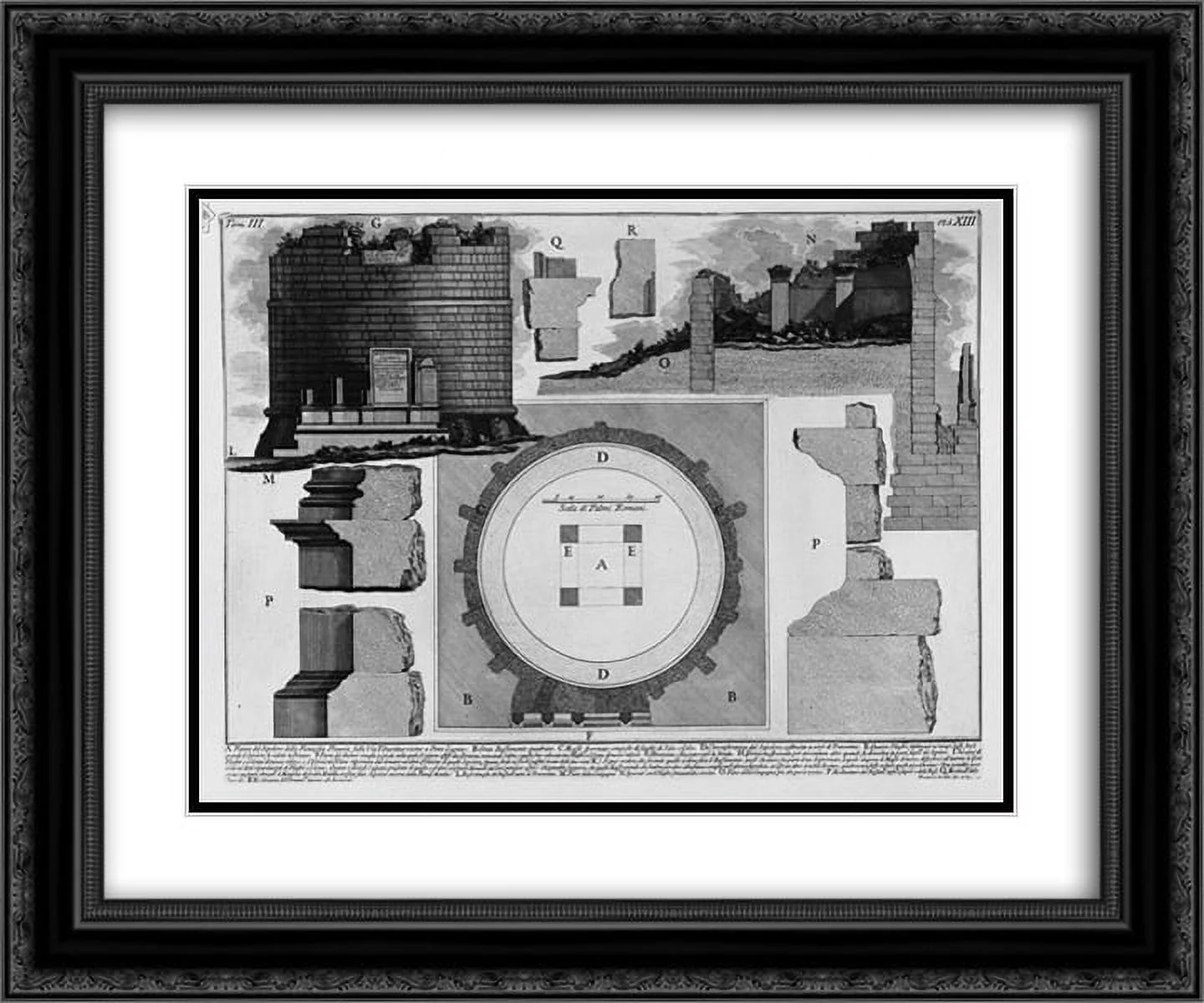 Giovanni Battista Piranesi 2x Matted 24x20 Black Ornate Framed Art Print 'The Roman antiquities, t. 3, Plate XIII. Plan of the Tomb of Plautius Family Via Tiburtina near Ponte Lugano'