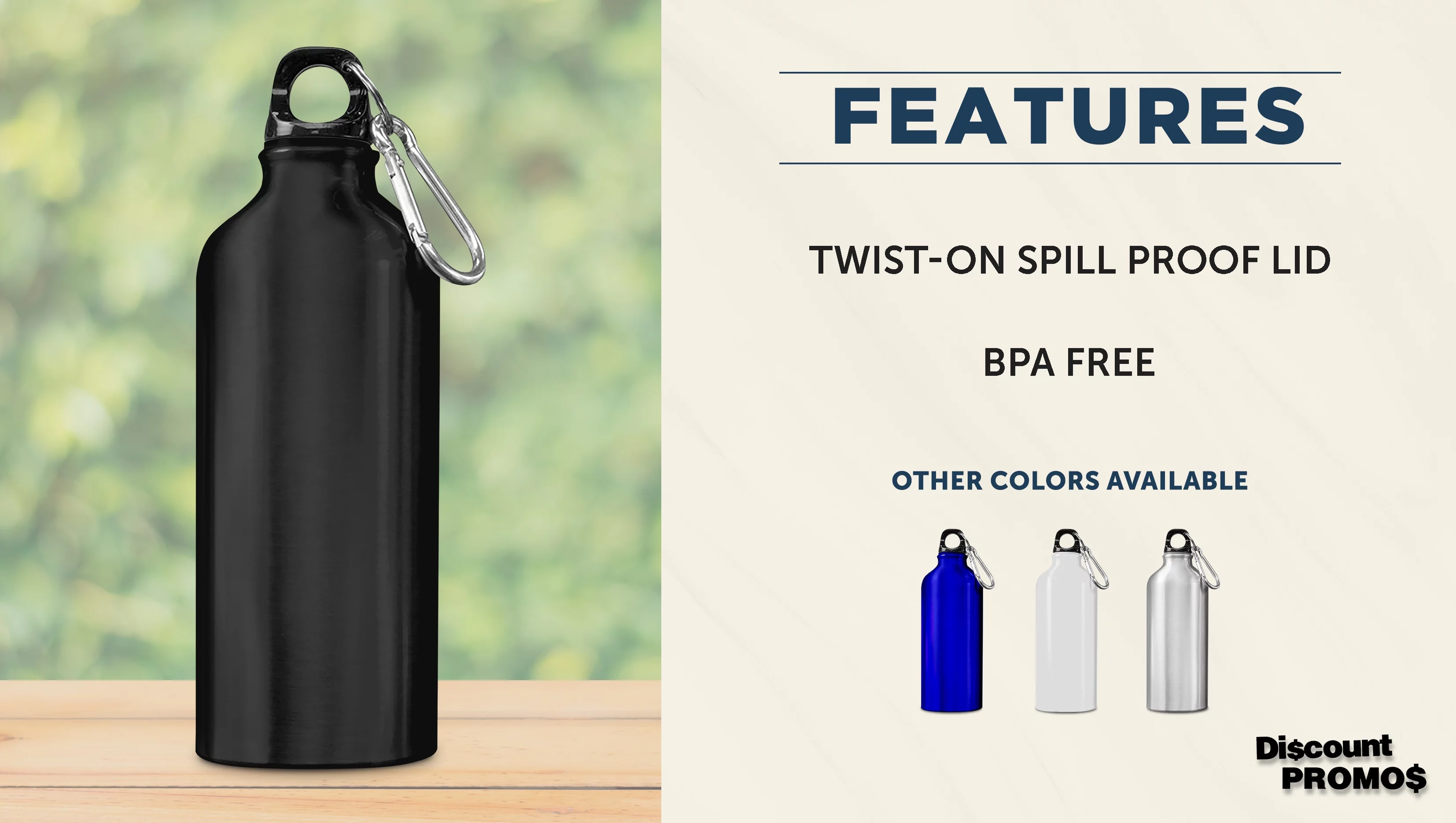 Water Bottles with Carabiner 20 oz. Set of 10, Bulk Pack - Aluminum, For School, Kids sports bottle - Black