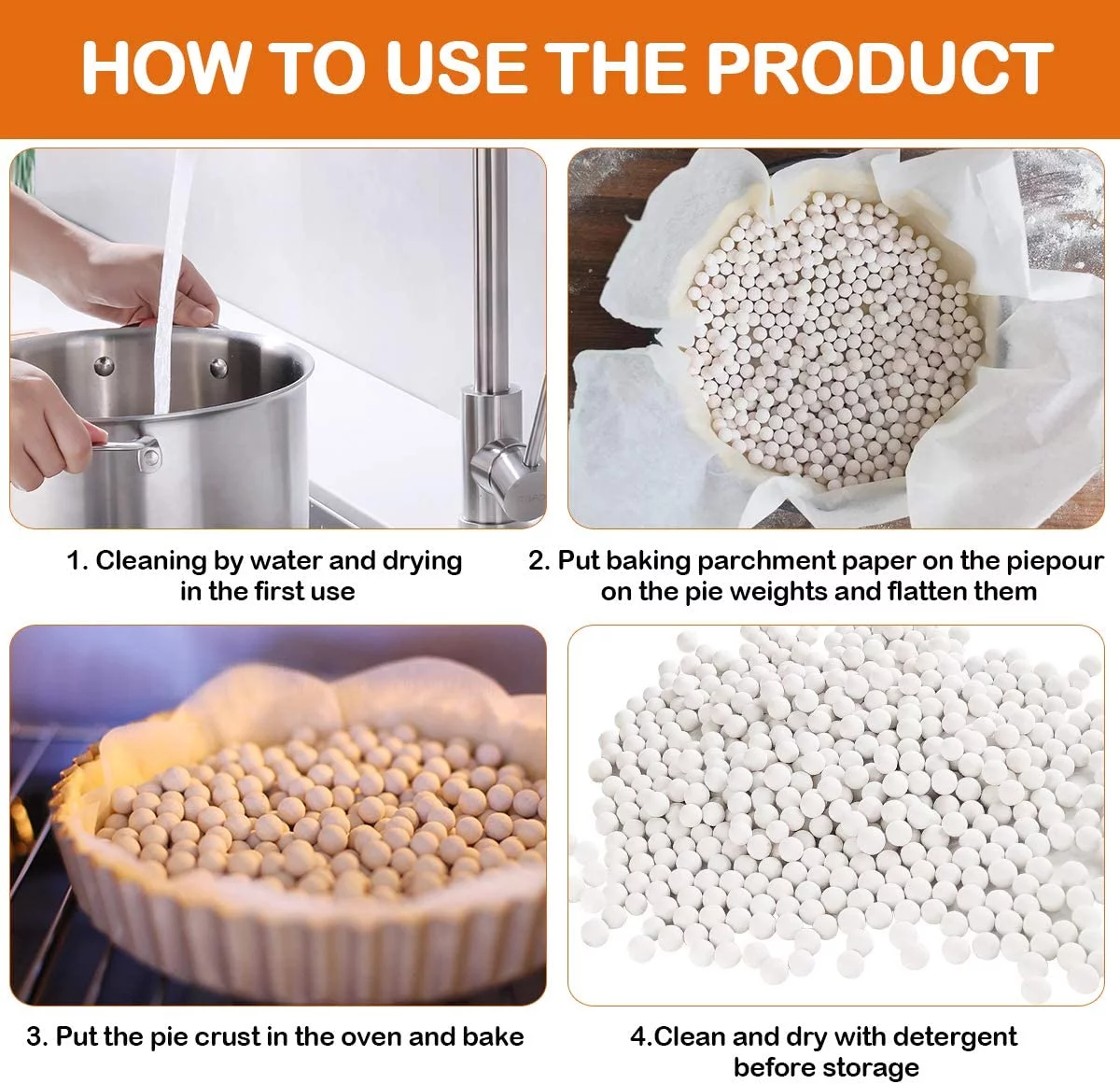 Ayieyill 2.2Lb Ceramic Pie Weights for Baking, Pie Beads for Pan Tart Pan Reusable 10mm Bake Pastry Baking Beans Cake Pie Crust Weights with Wheat Straw Container (35 oz Total)